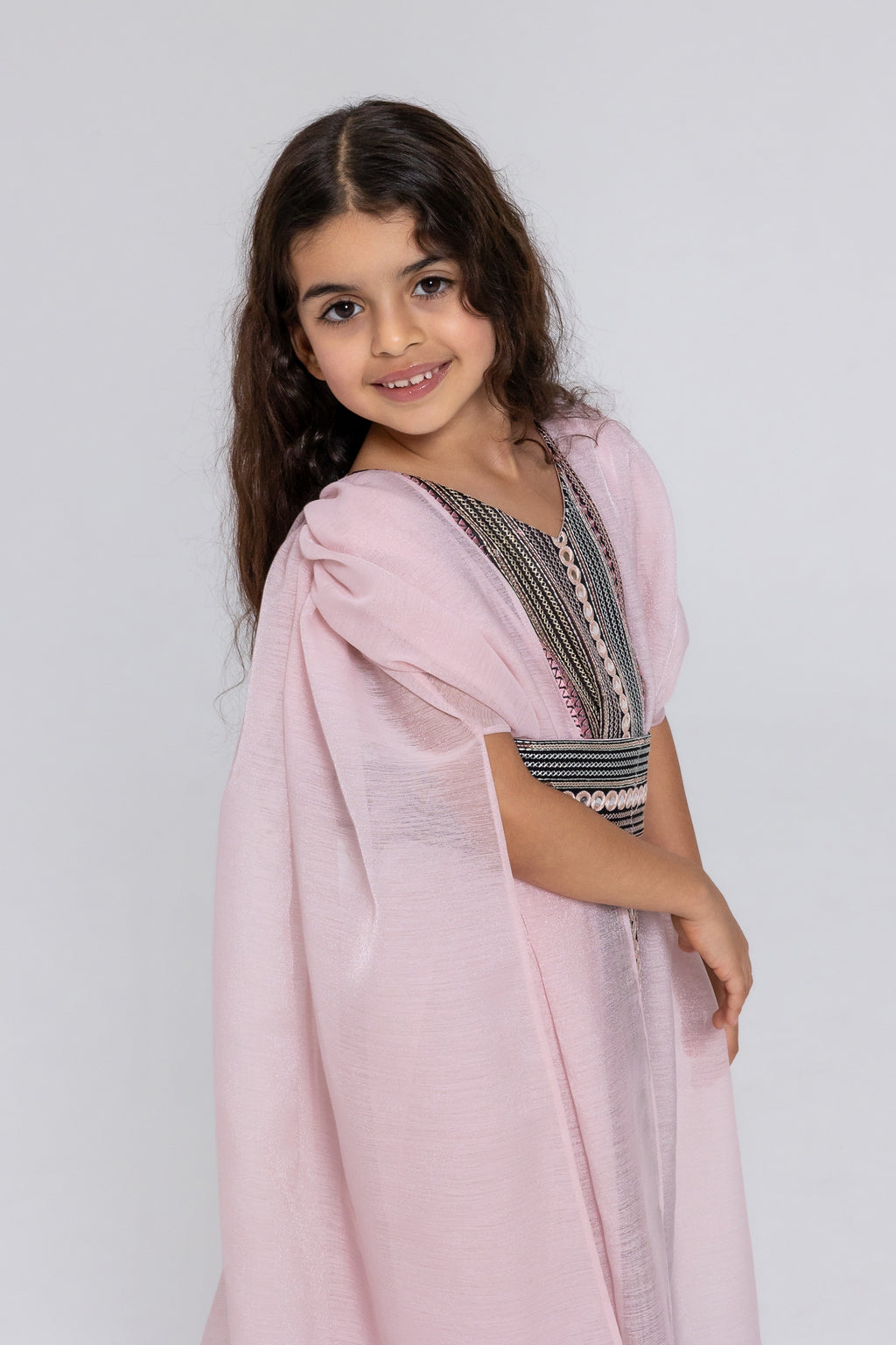 Kids Blush Embroidered Cape Kaftan