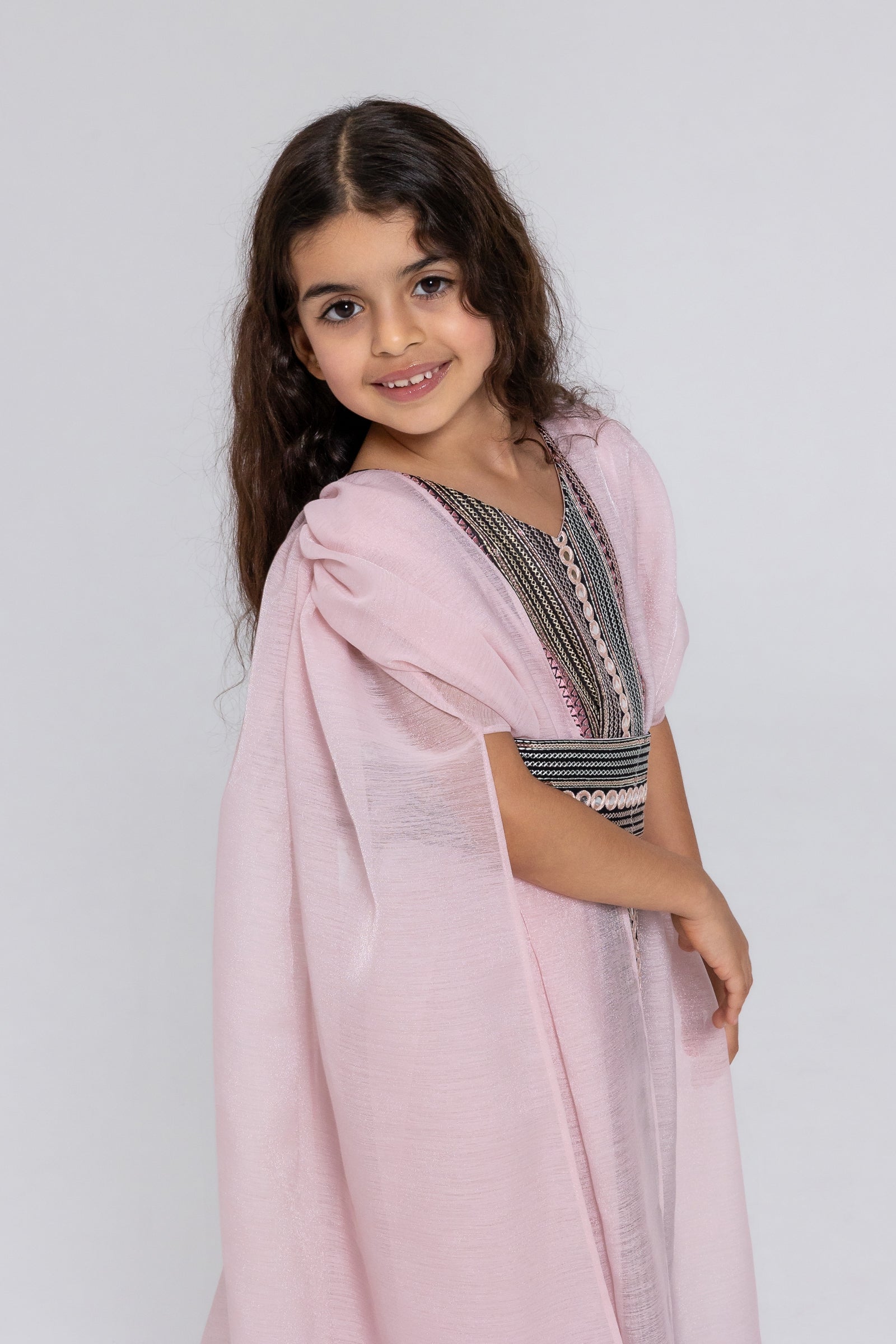 Kids Blush Embroidered Cape Kaftan