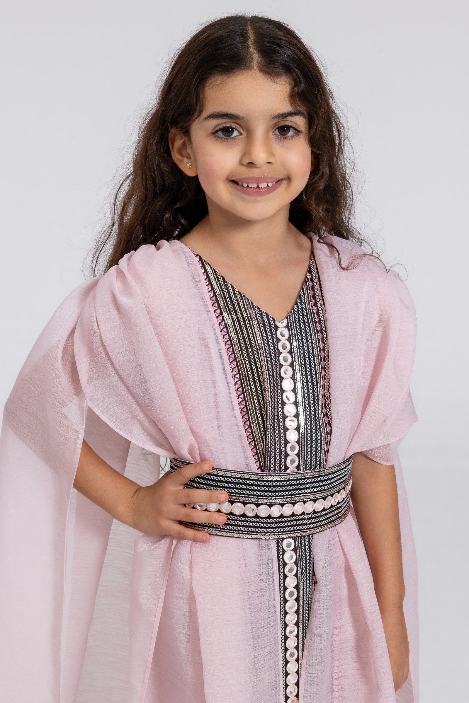 Kids Blush Embroidered Cape Kaftan