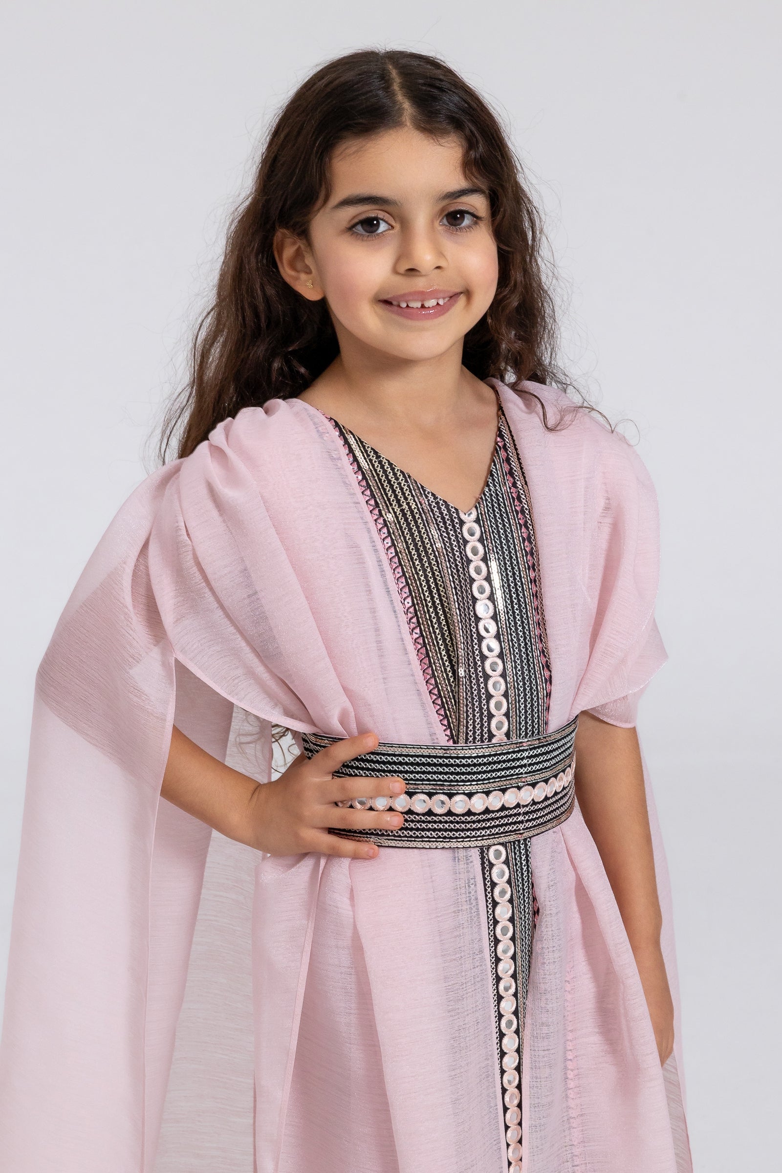 Kids Blush Embroidered Cape Kaftan