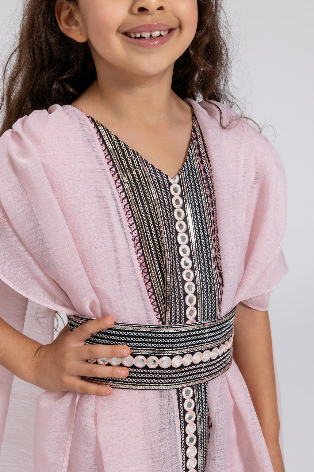 Kids Blush Embroidered Cape Kaftan