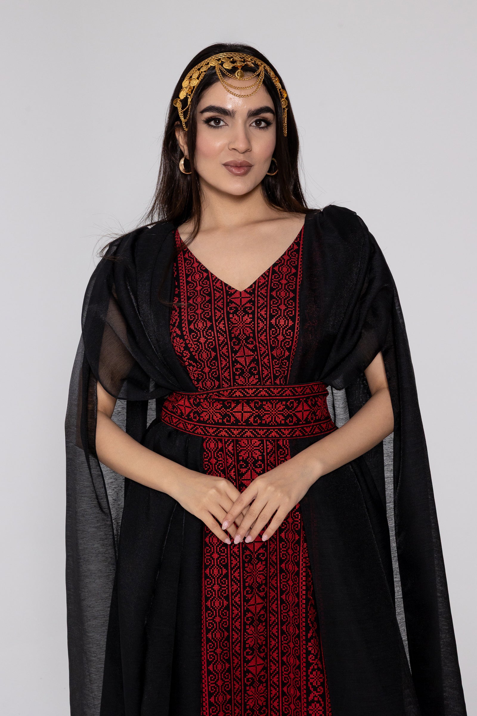 Black Embroidered Cape Kaftan