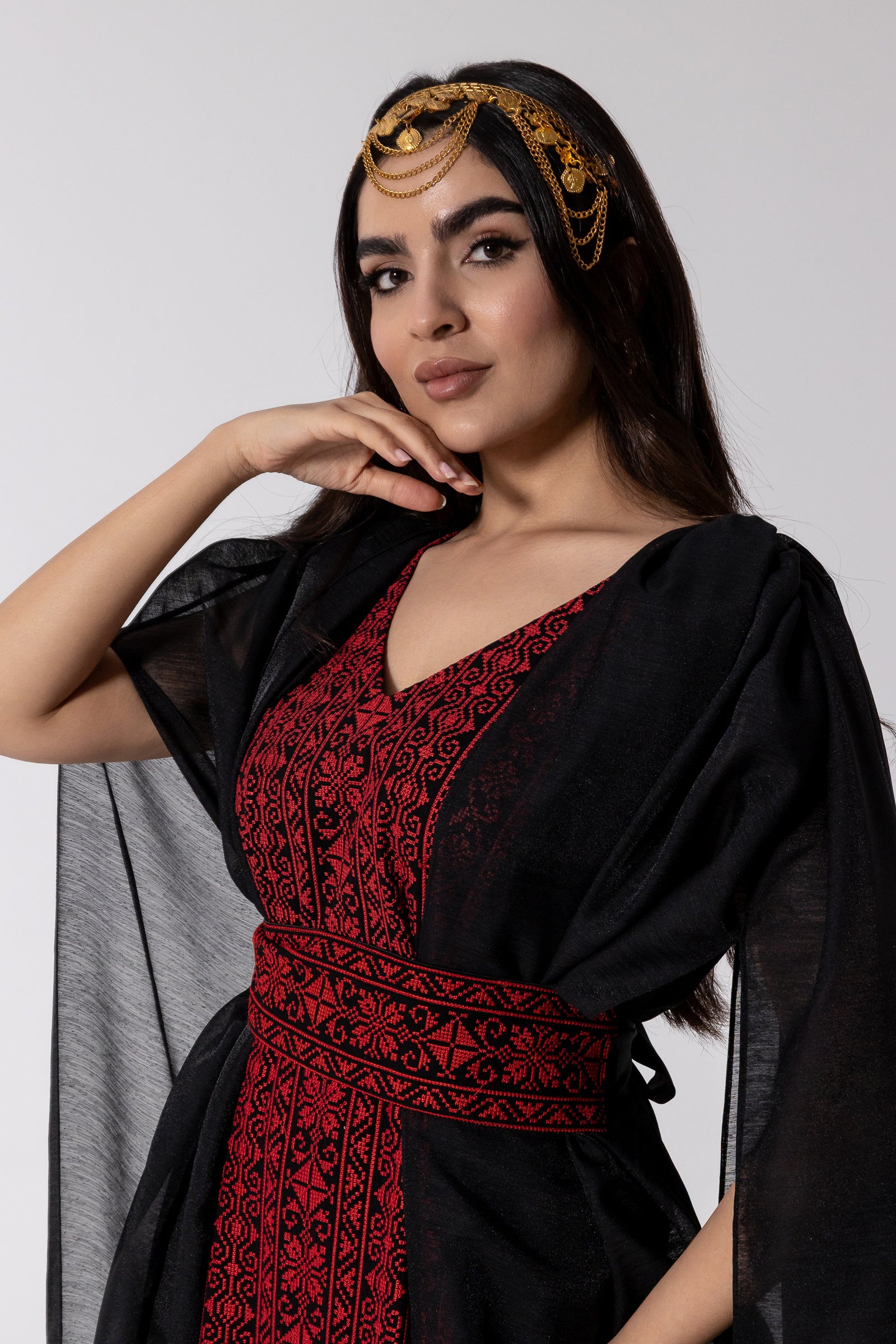 Black Embroidered Cape Kaftan