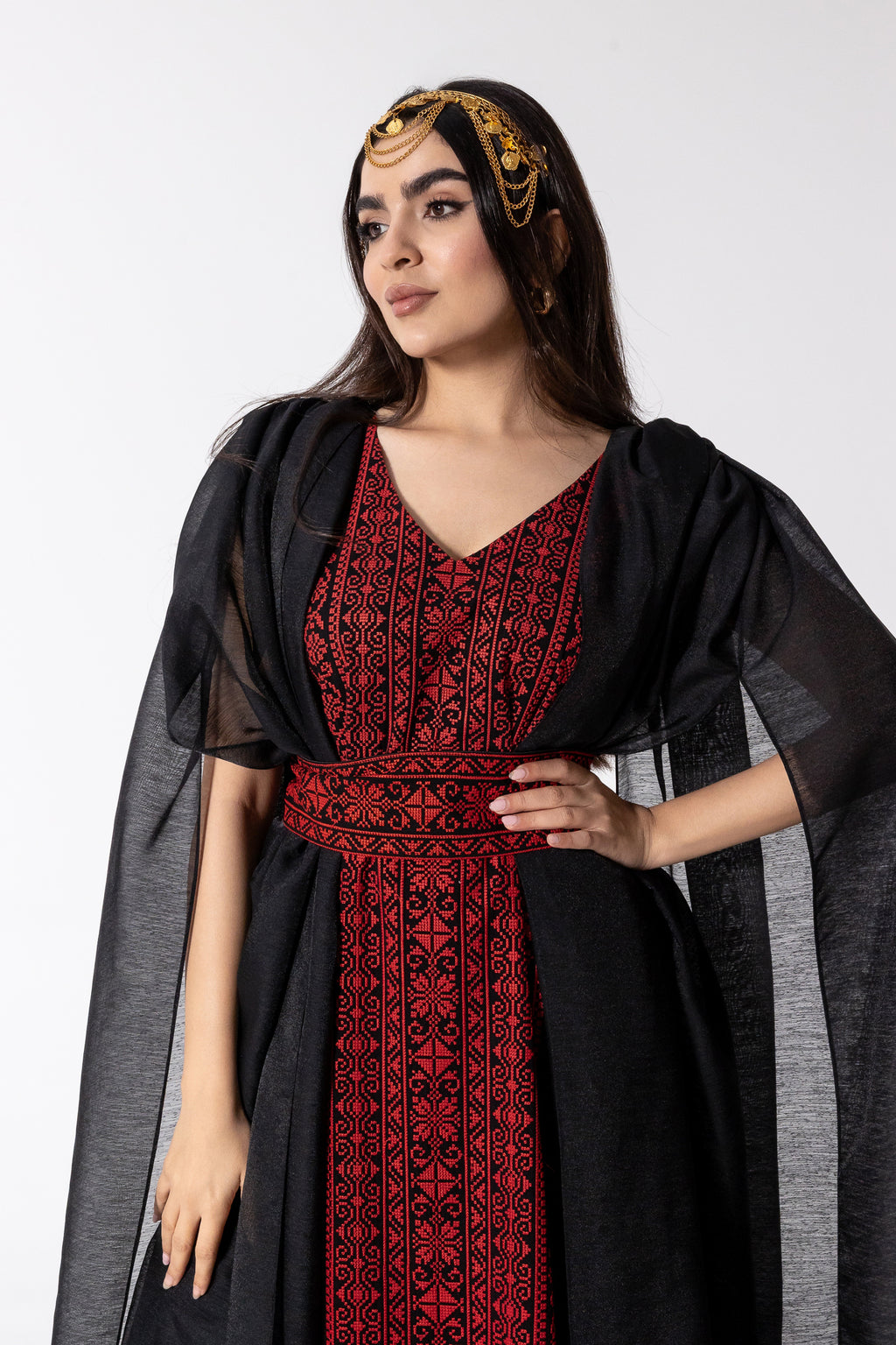 Black Embroidered Cape Kaftan