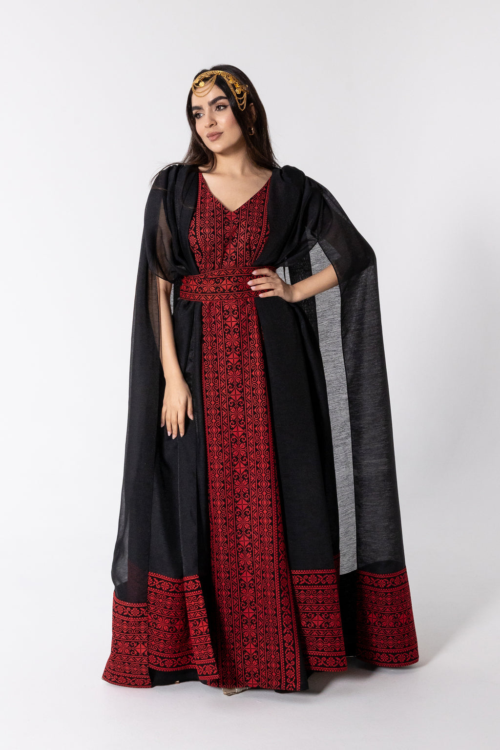 Black Embroidered Cape Kaftan