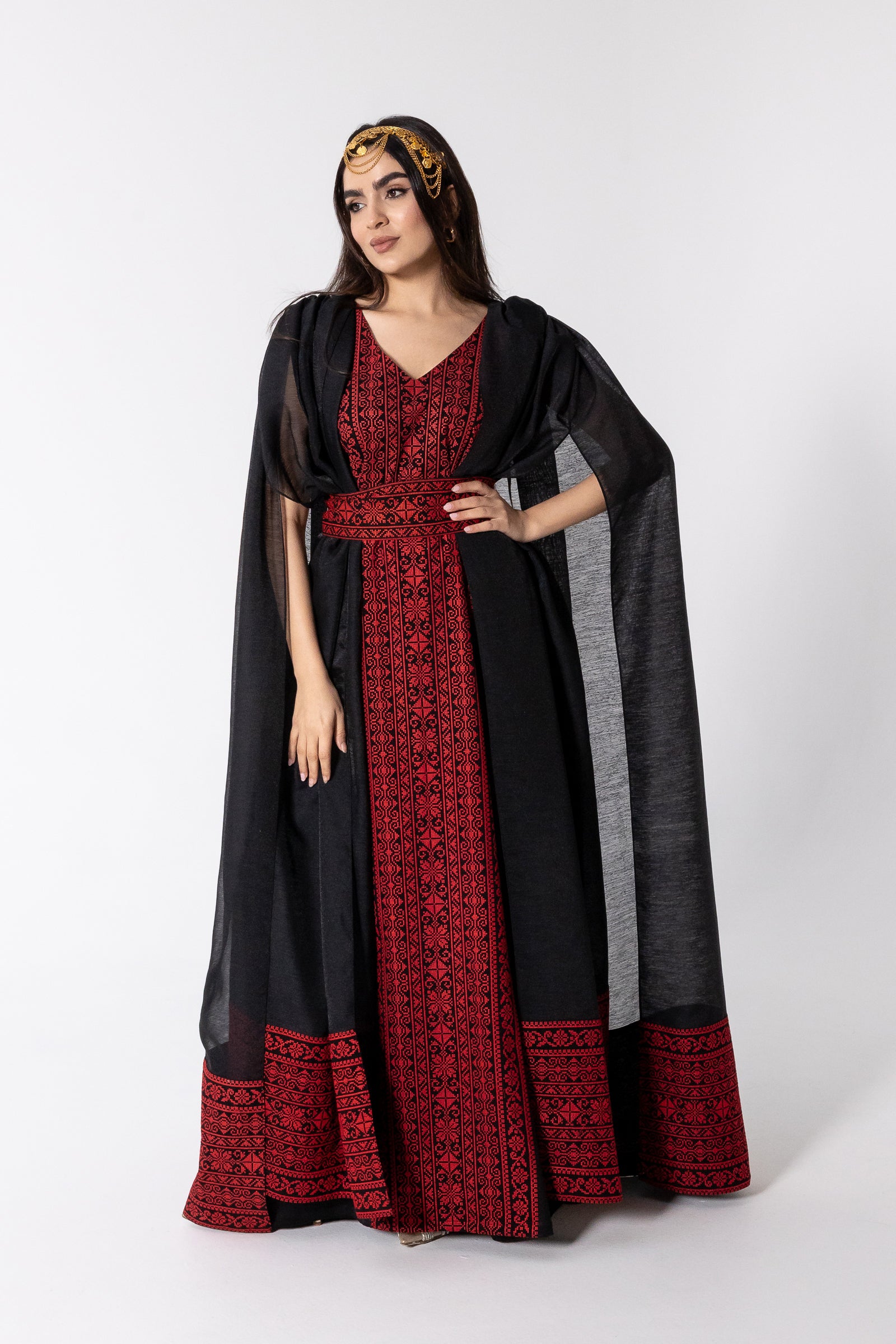Black Embroidered Cape Kaftan