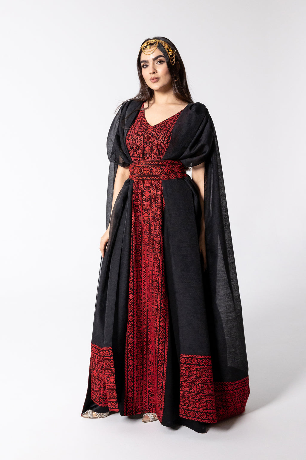 Black Embroidered Cape Kaftan