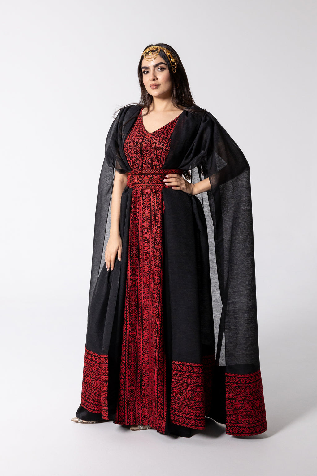 Black Embroidered Cape Kaftan