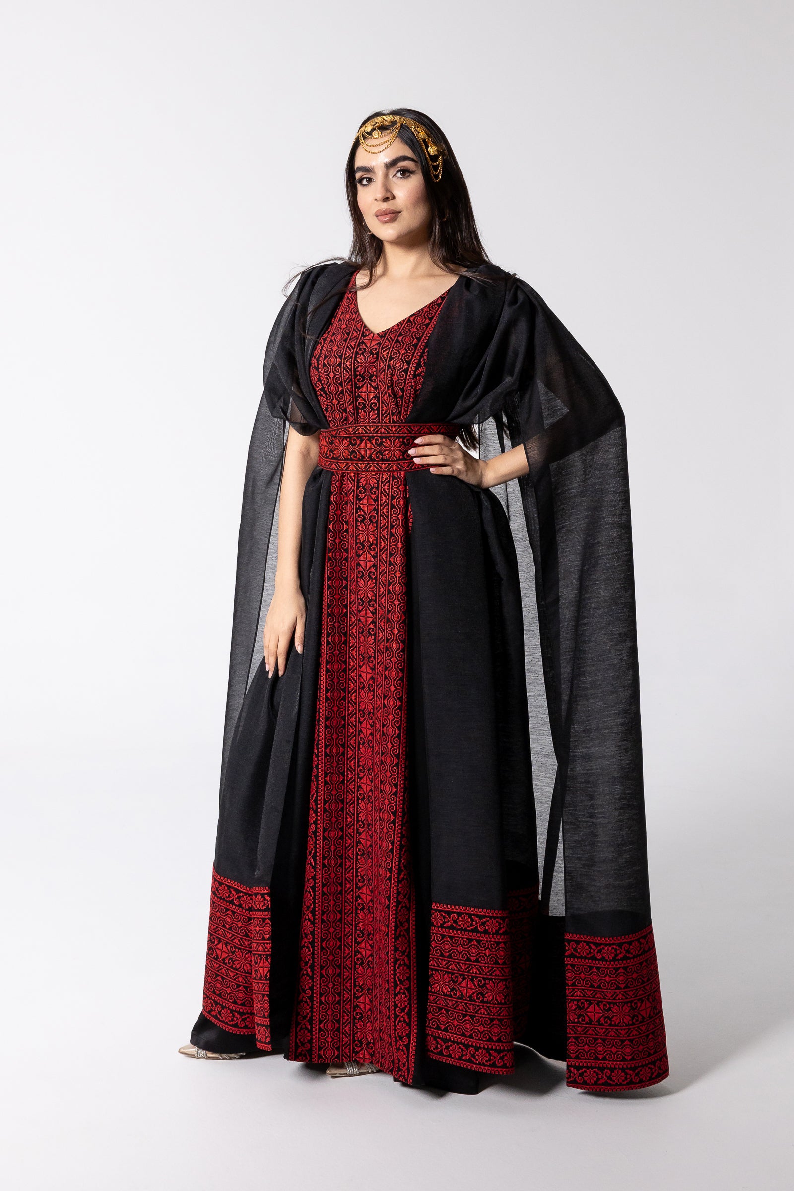 Black Embroidered Cape Kaftan