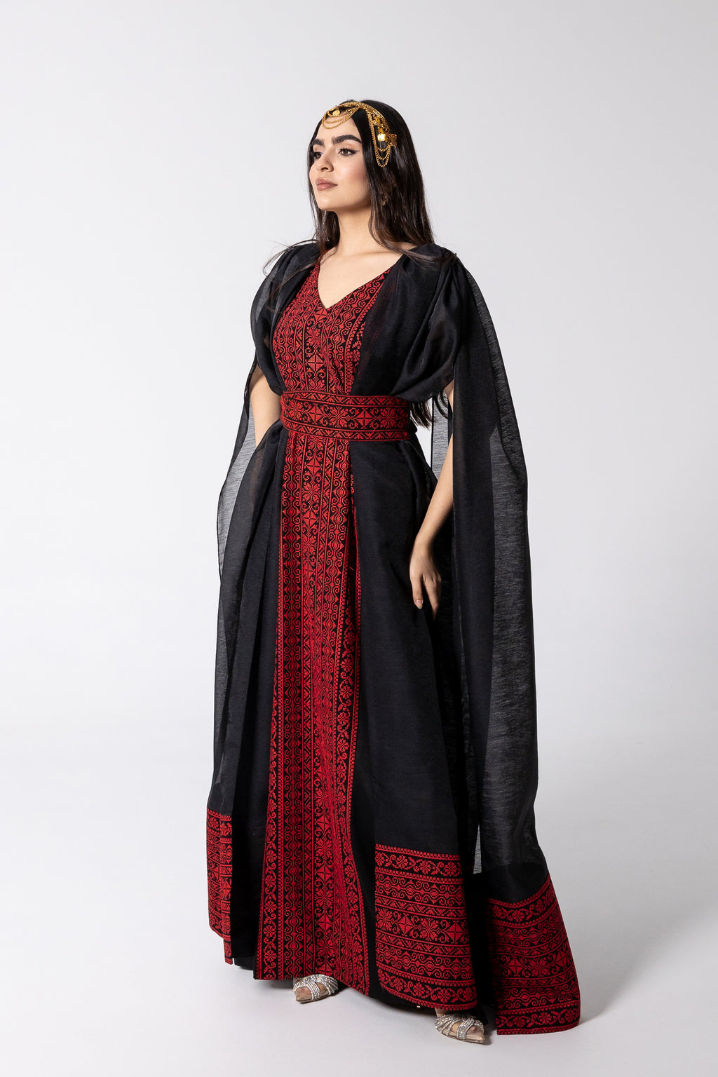 Black Embroidered Cape Kaftan