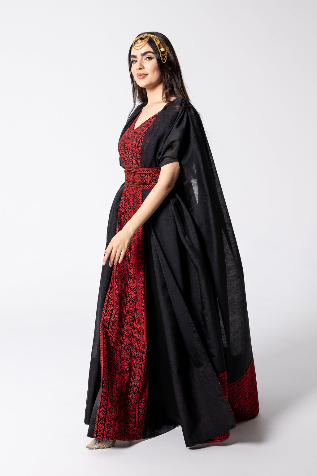 Black Embroidered Cape Kaftan