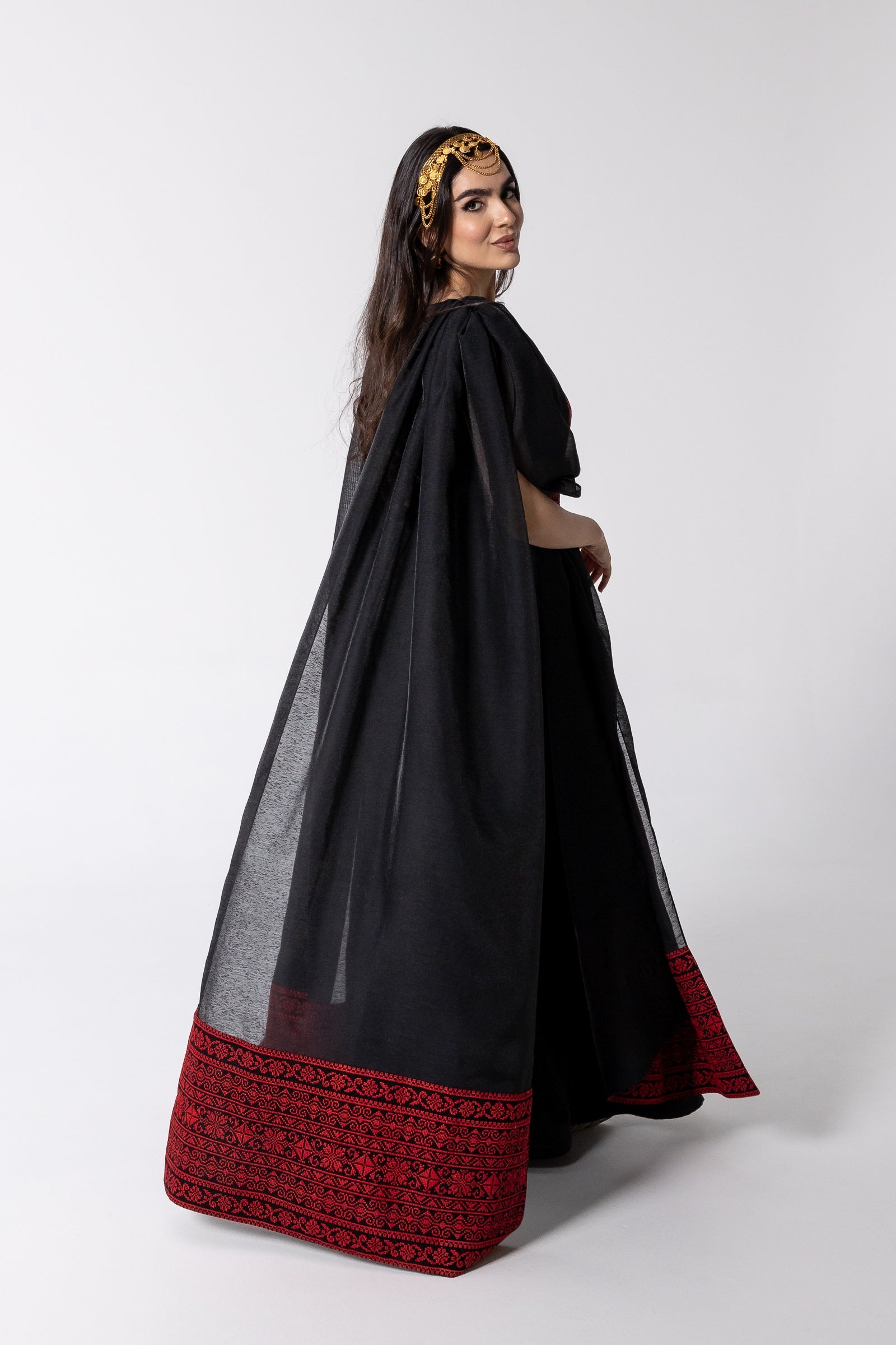 Black Embroidered Cape Kaftan