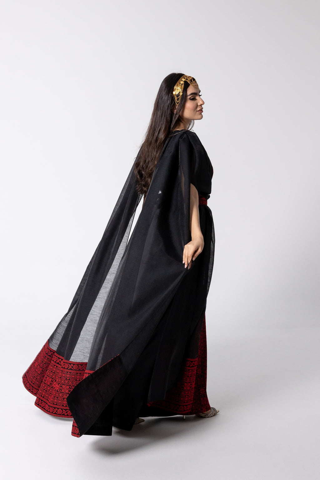 Black Embroidered Cape Kaftan