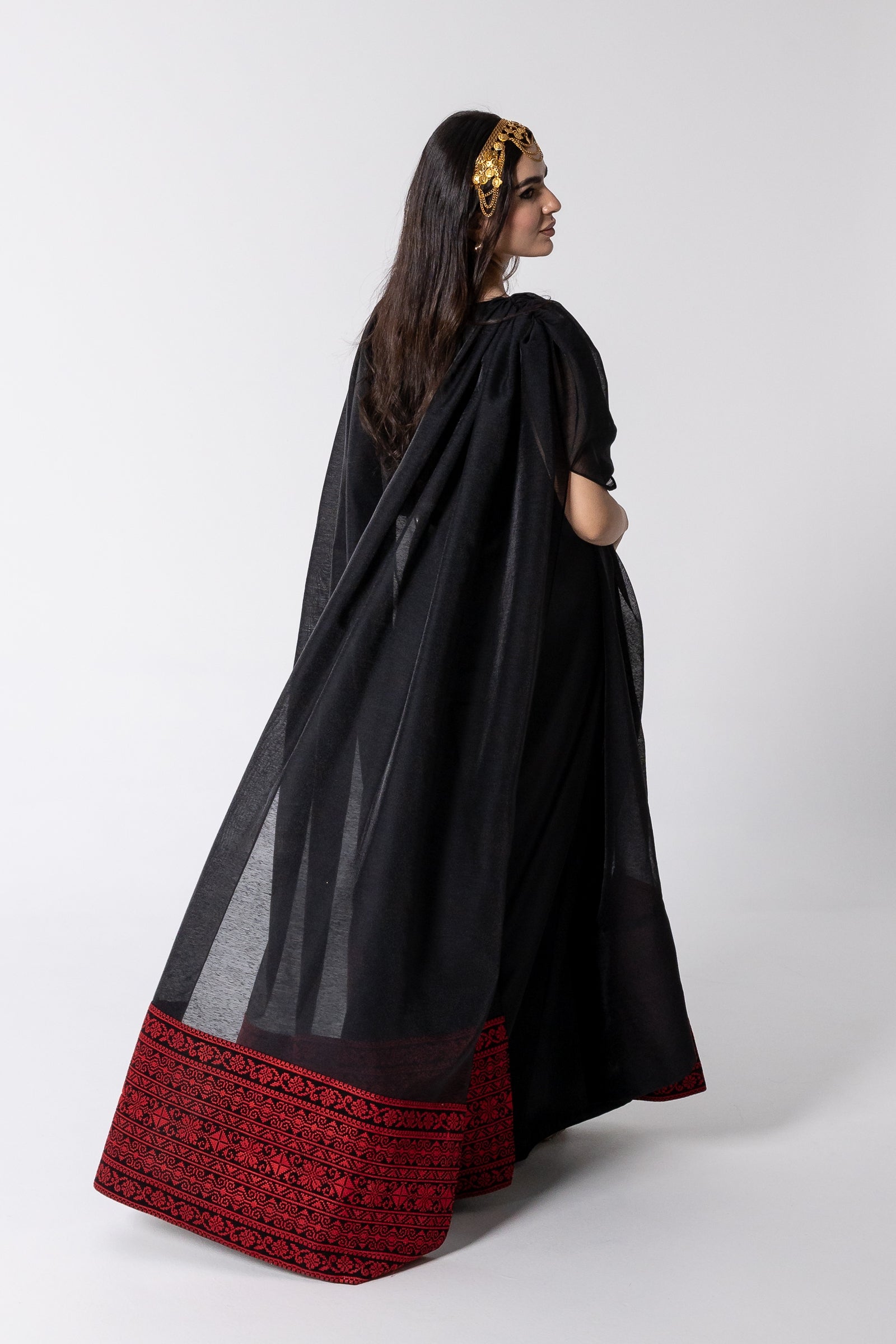 Black Embroidered Cape Kaftan