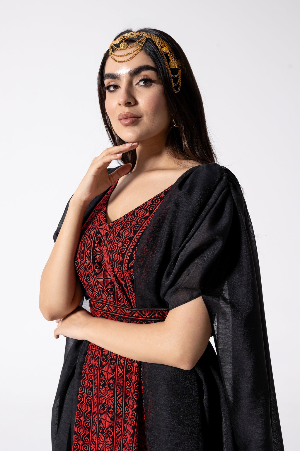 Black Embroidered Cape Kaftan