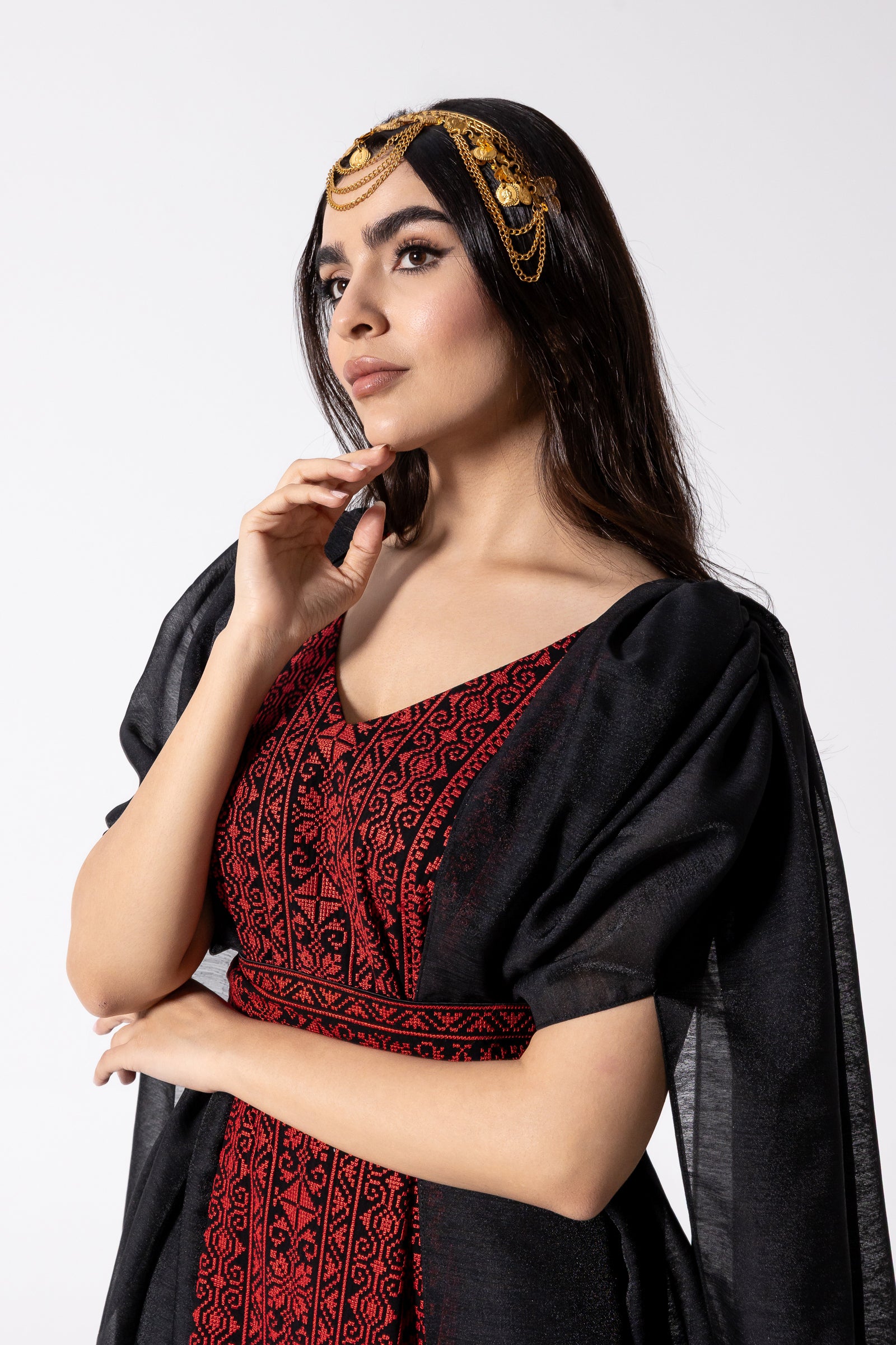 Black Embroidered Cape Kaftan