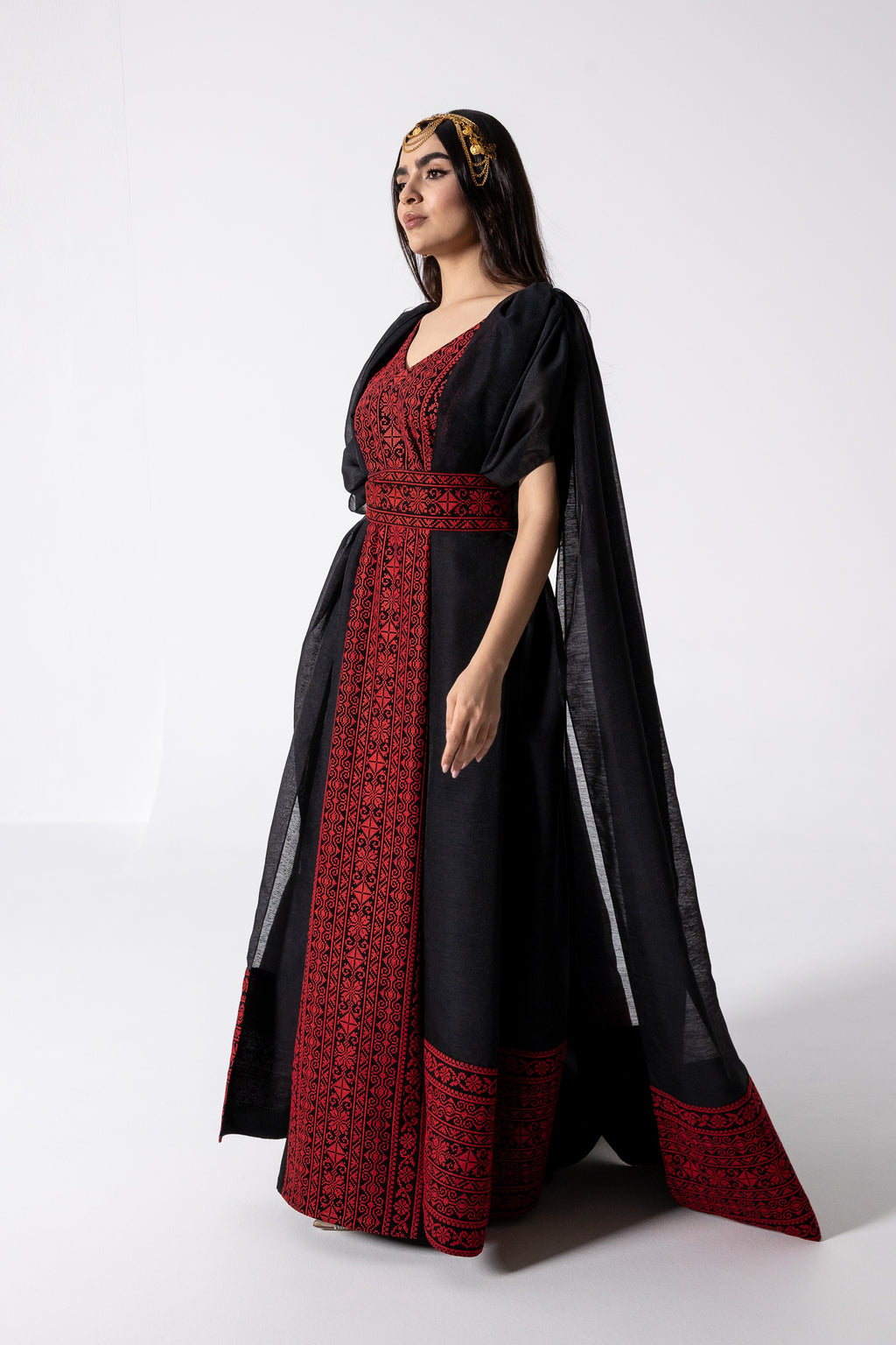 Black Embroidered Cape Kaftan