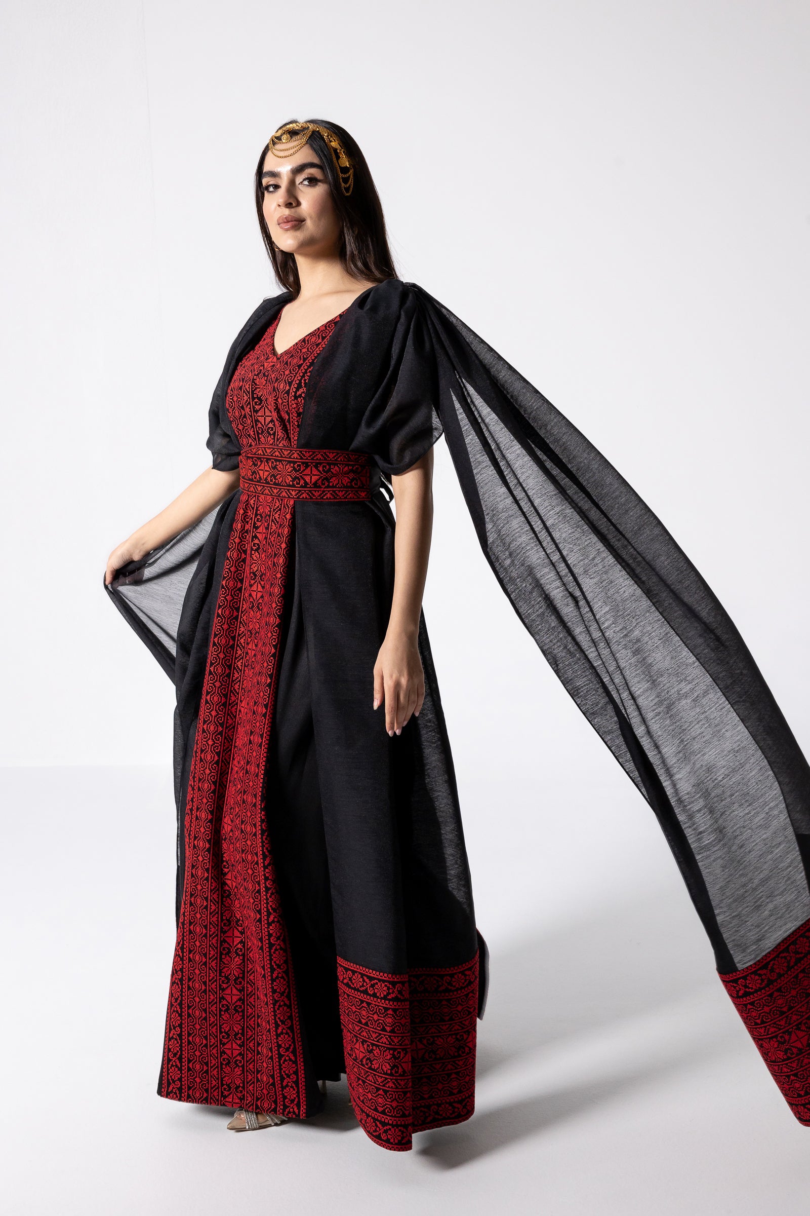 Black Embroidered Cape Kaftan