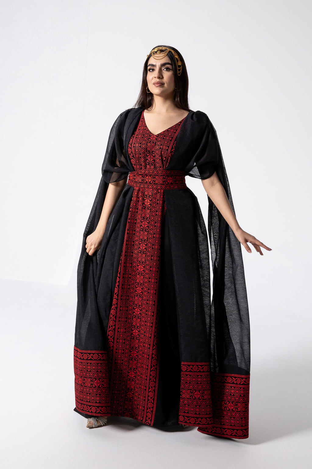 Black Embroidered Cape Kaftan