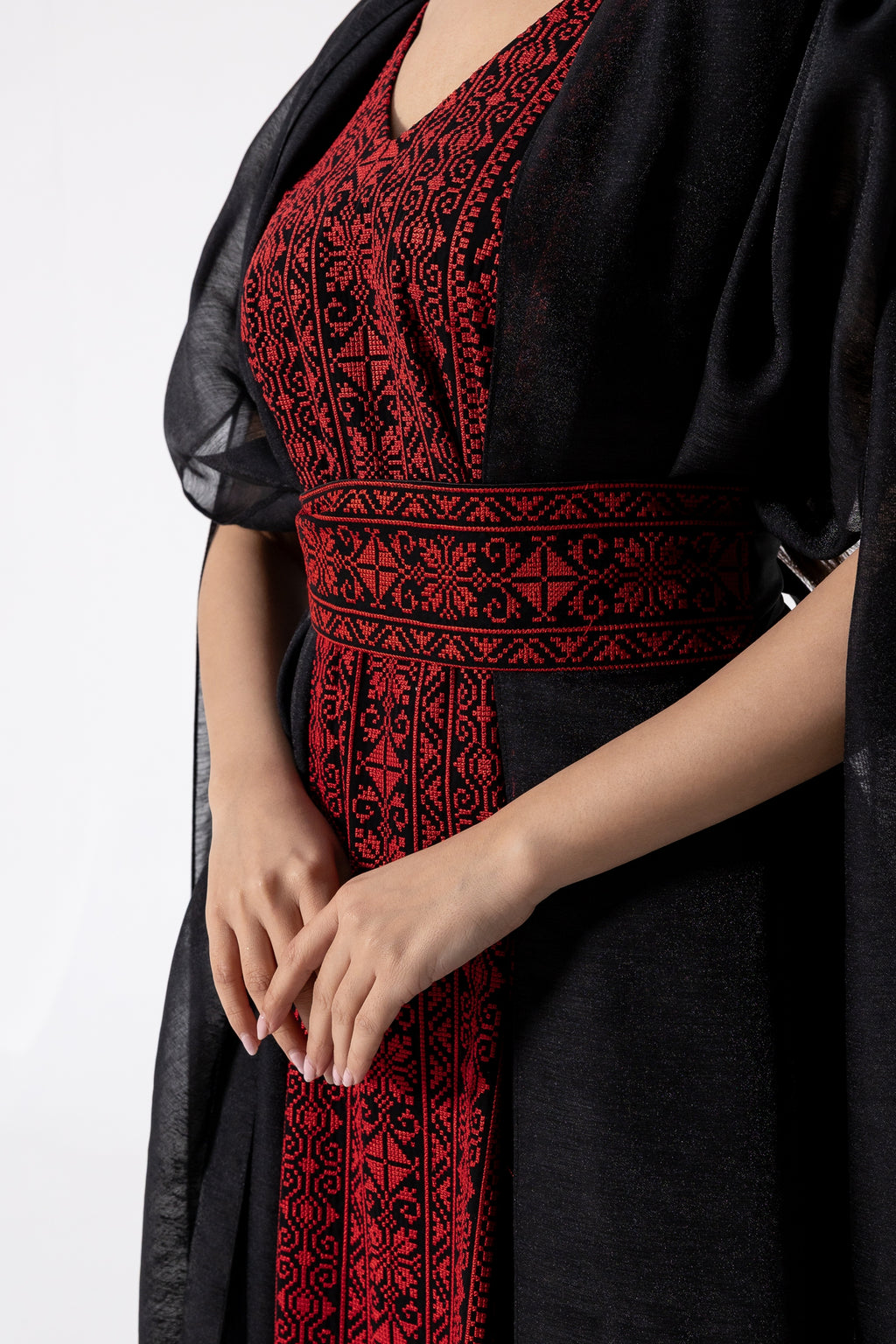 Black Embroidered Cape Kaftan