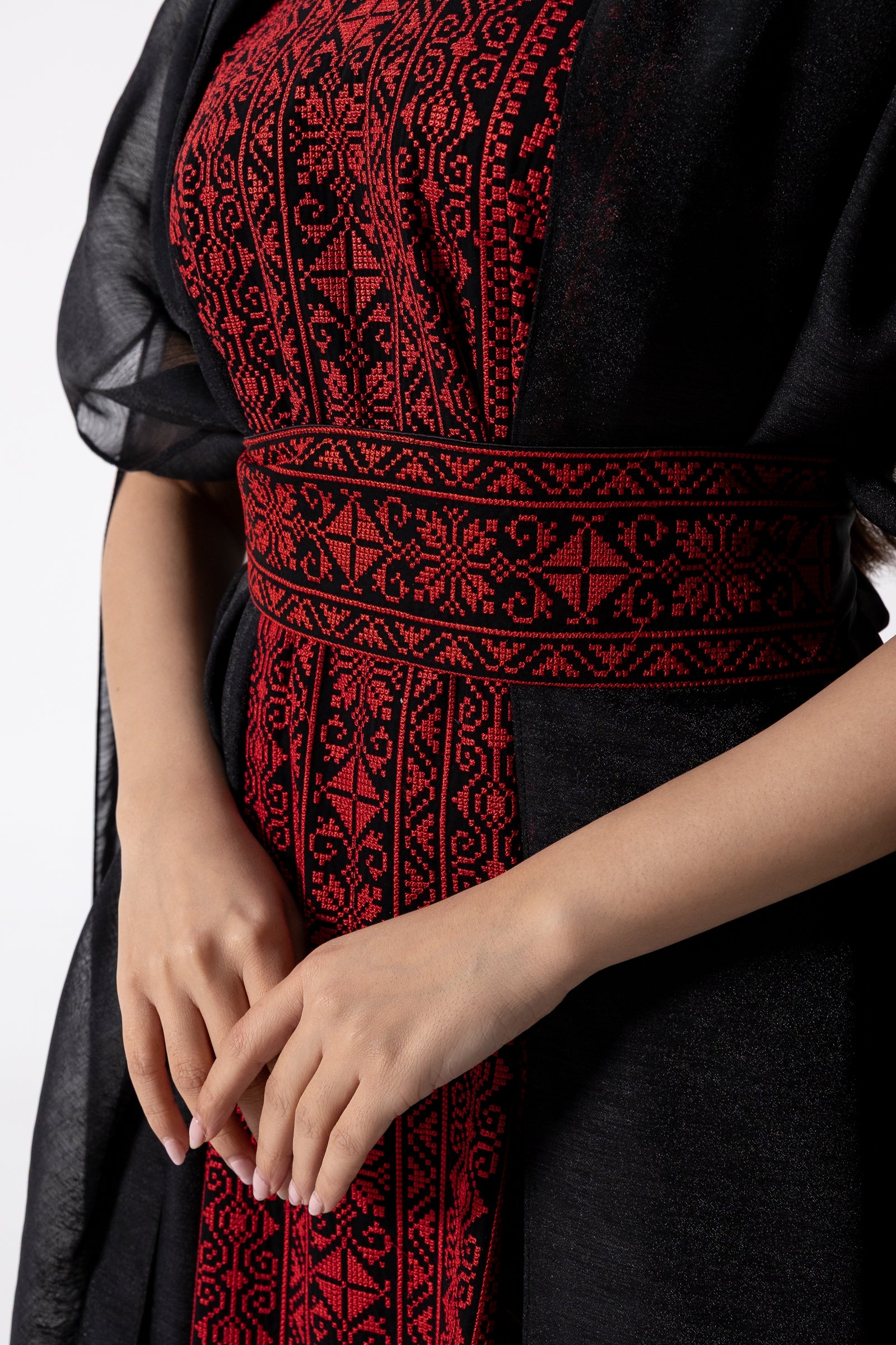 Black Embroidered Cape Kaftan