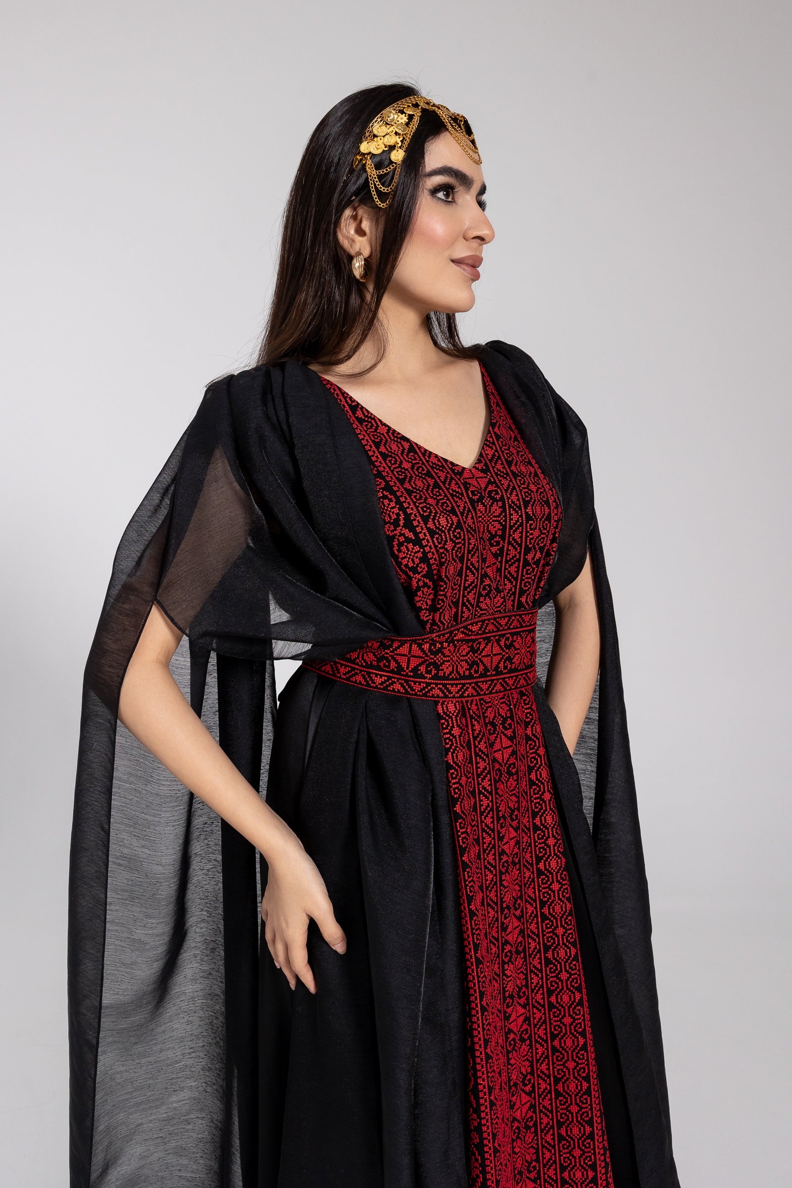 Black Embroidered Cape Kaftan