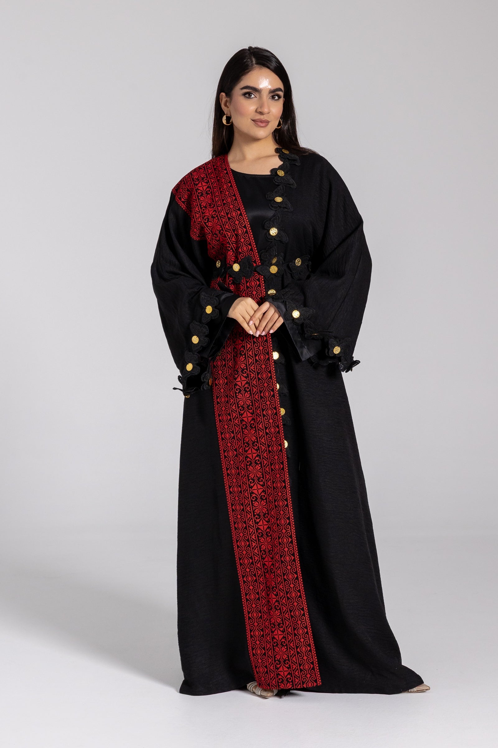 Embroidered Abaya with Butterfly Appliqué
