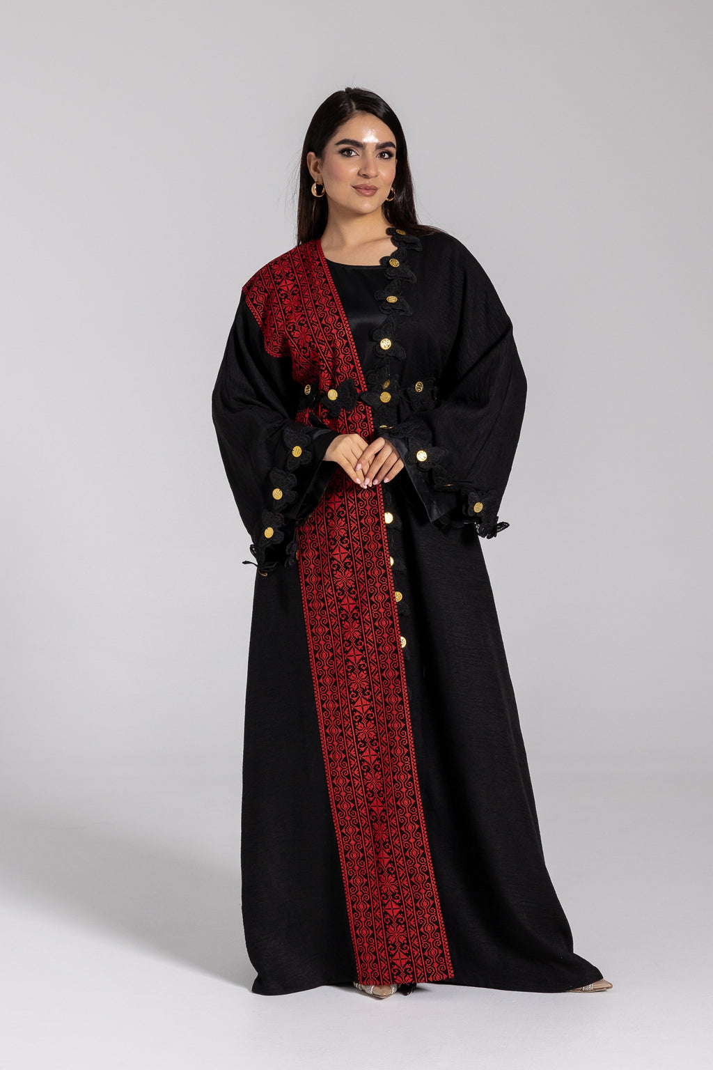 Embroidered Abaya with Butterfly Appliqué