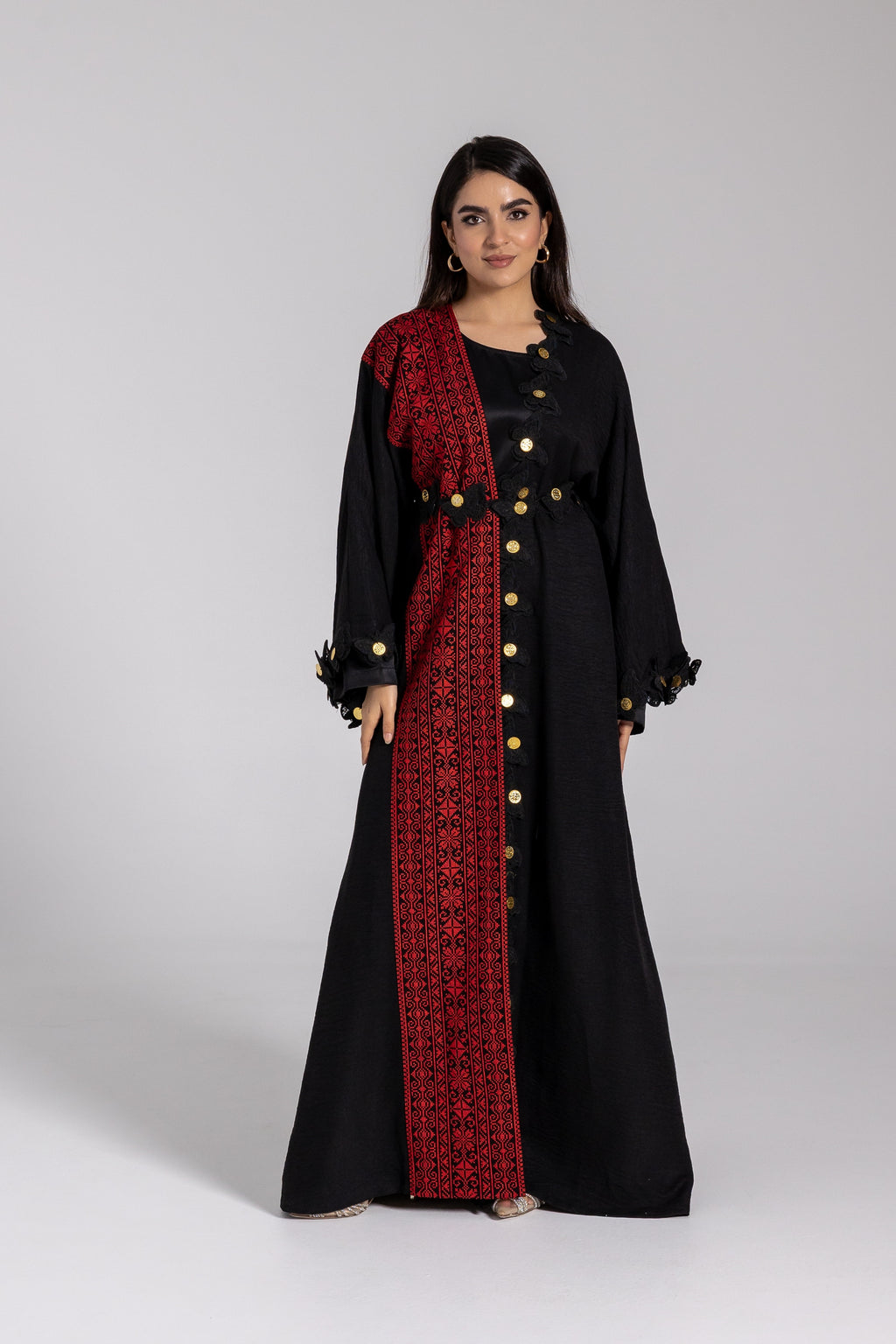 Embroidered Abaya with Butterfly Appliqué