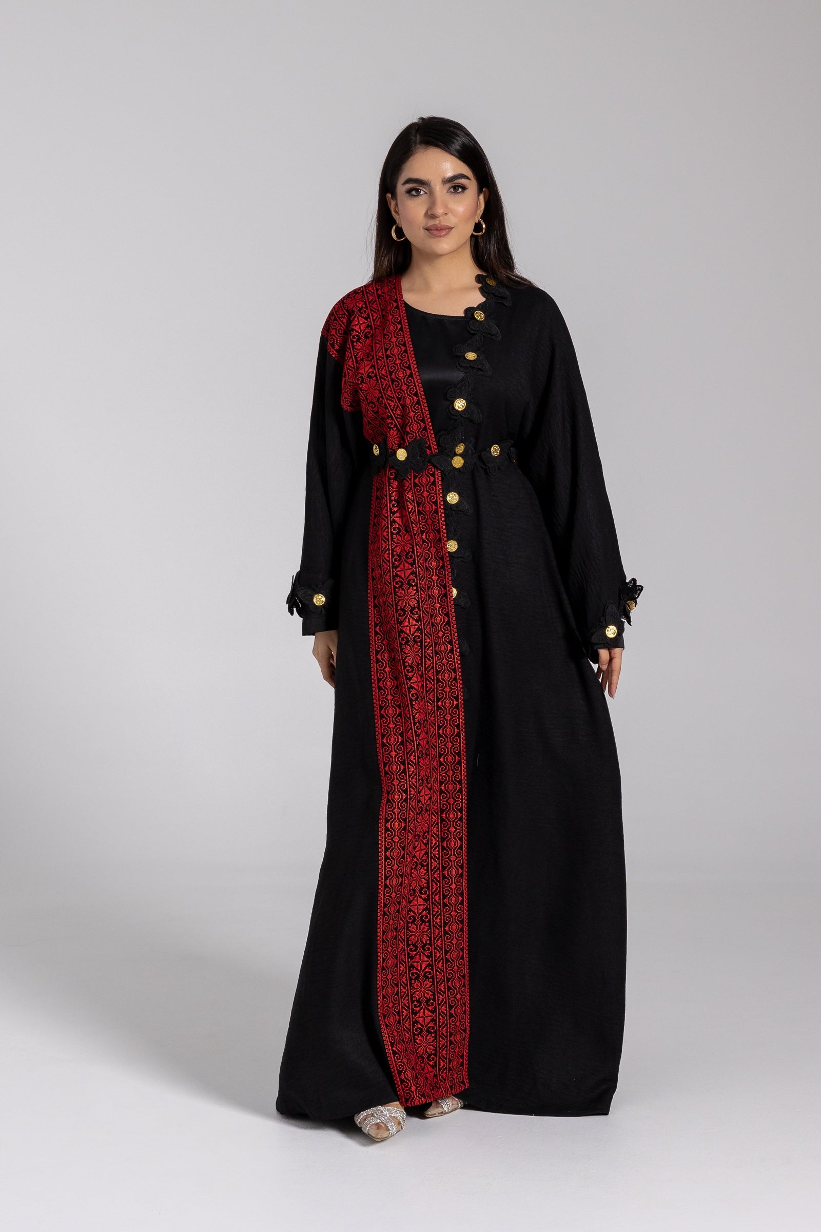 Embroidered Abaya with Butterfly Appliqué