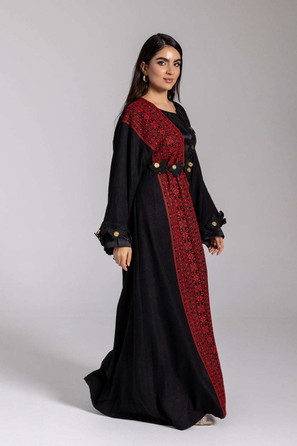 Embroidered Abaya with Butterfly Appliqué