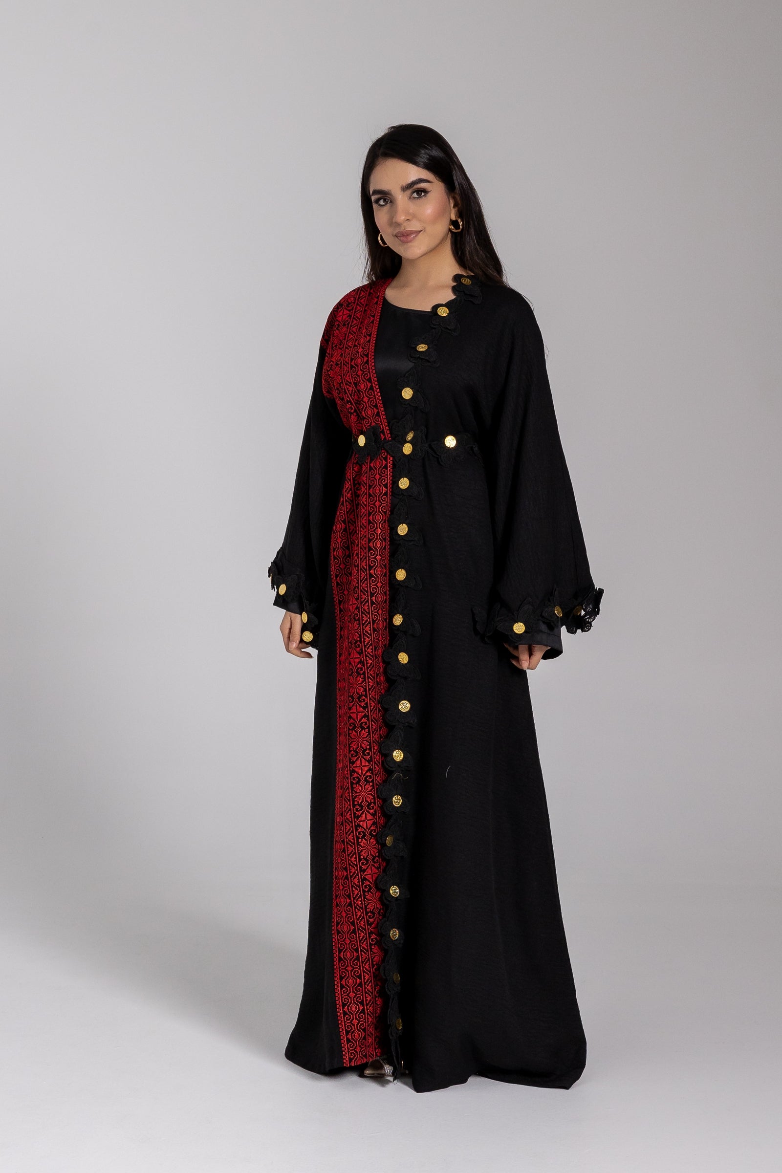 Embroidered Abaya with Butterfly Appliqué