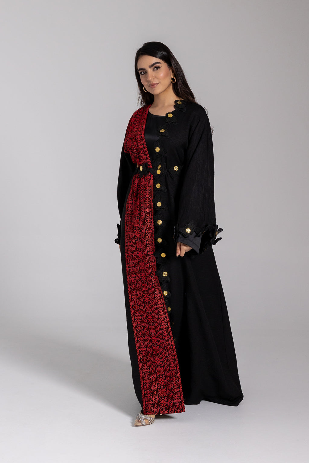 Embroidered Abaya with Butterfly Appliqué