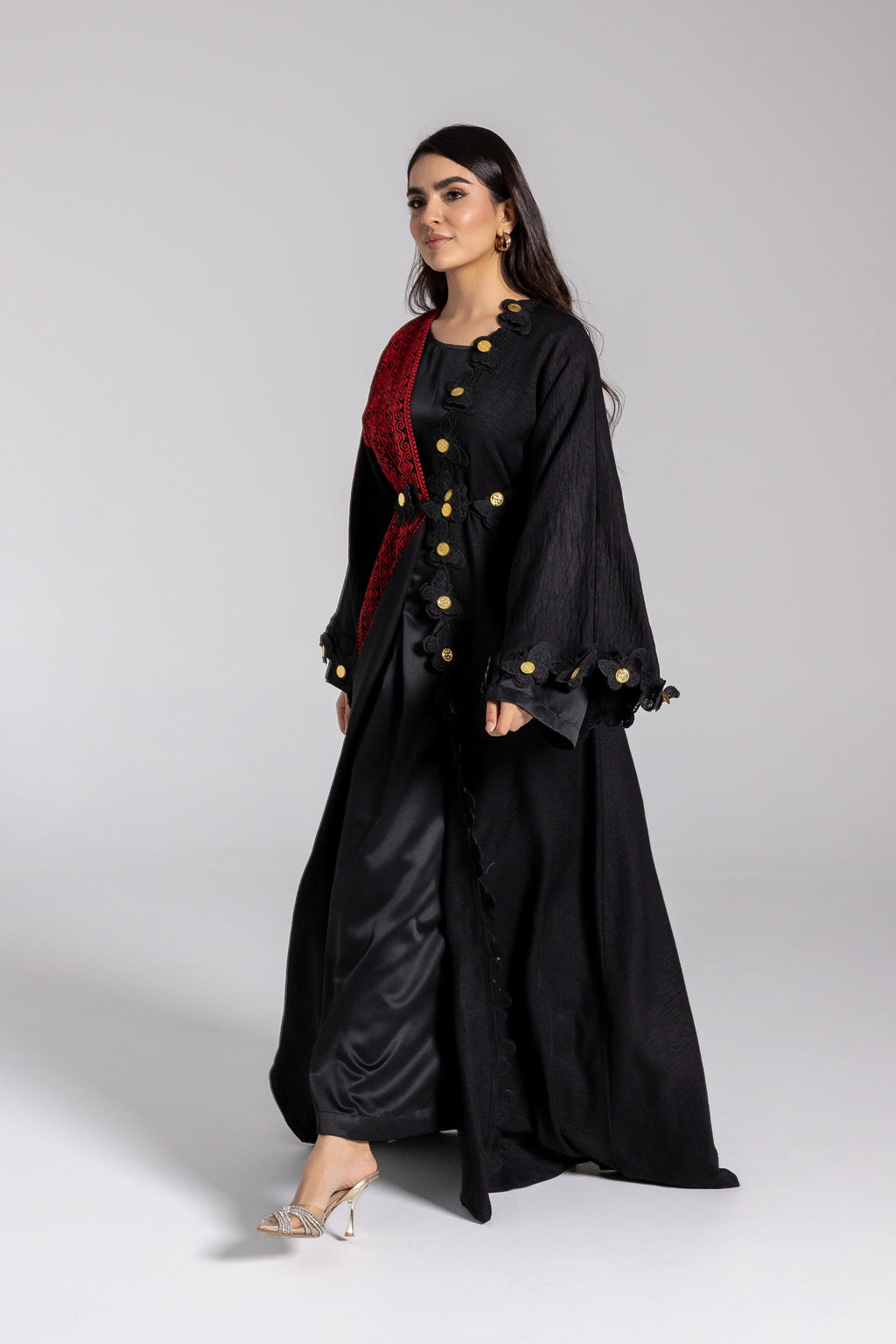 Embroidered Abaya with Butterfly Appliqué