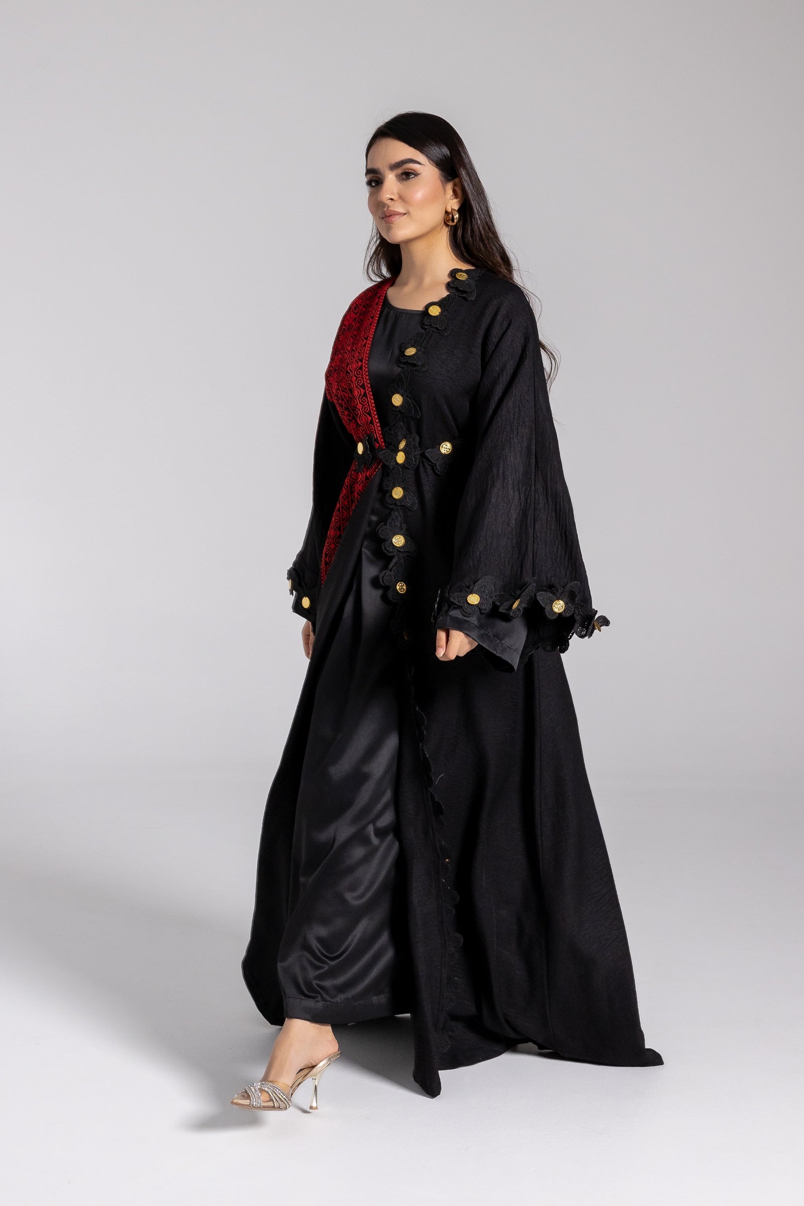 Embroidered Abaya with Butterfly Appliqué