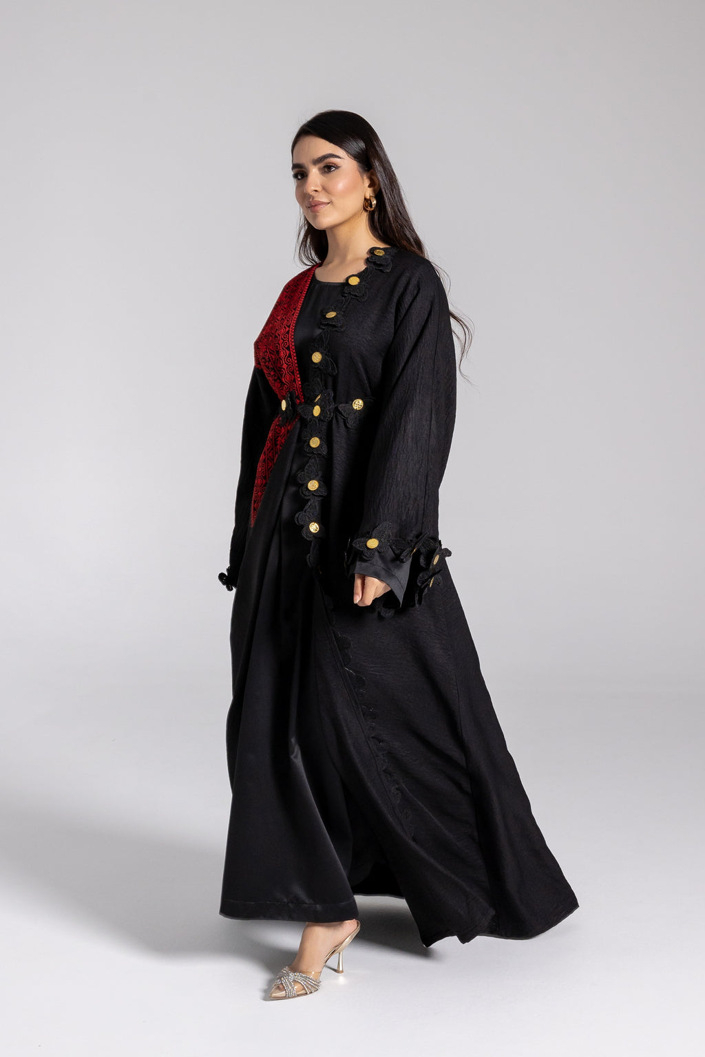 Embroidered Abaya with Butterfly Appliqué