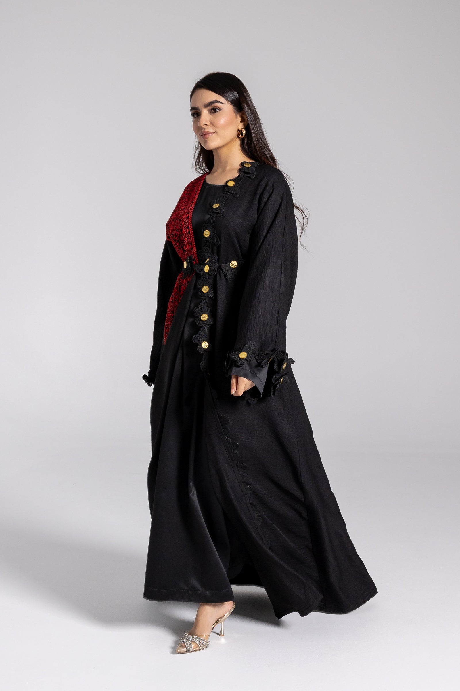 Embroidered Abaya with Butterfly Appliqué