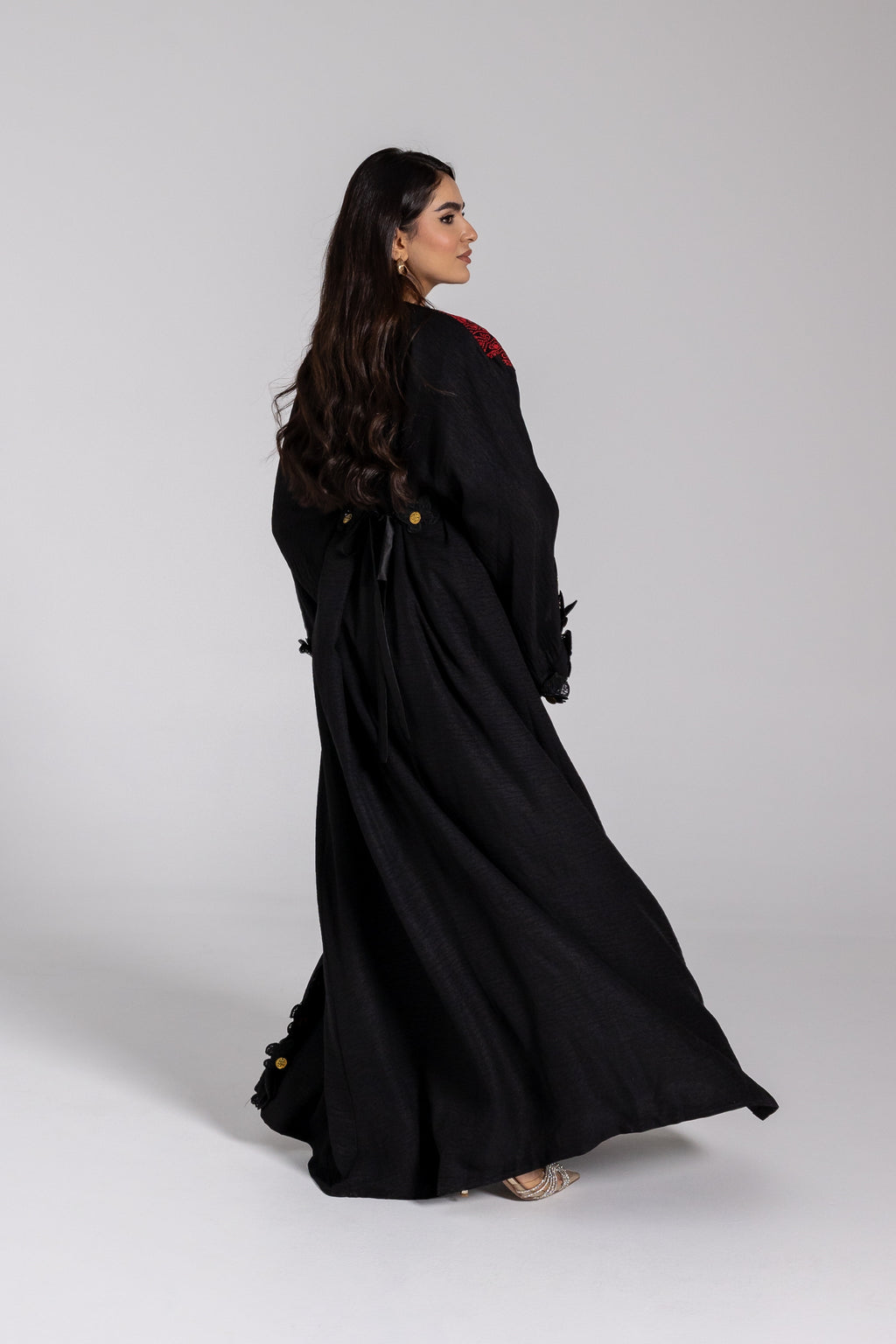 Embroidered Abaya with Butterfly Appliqué