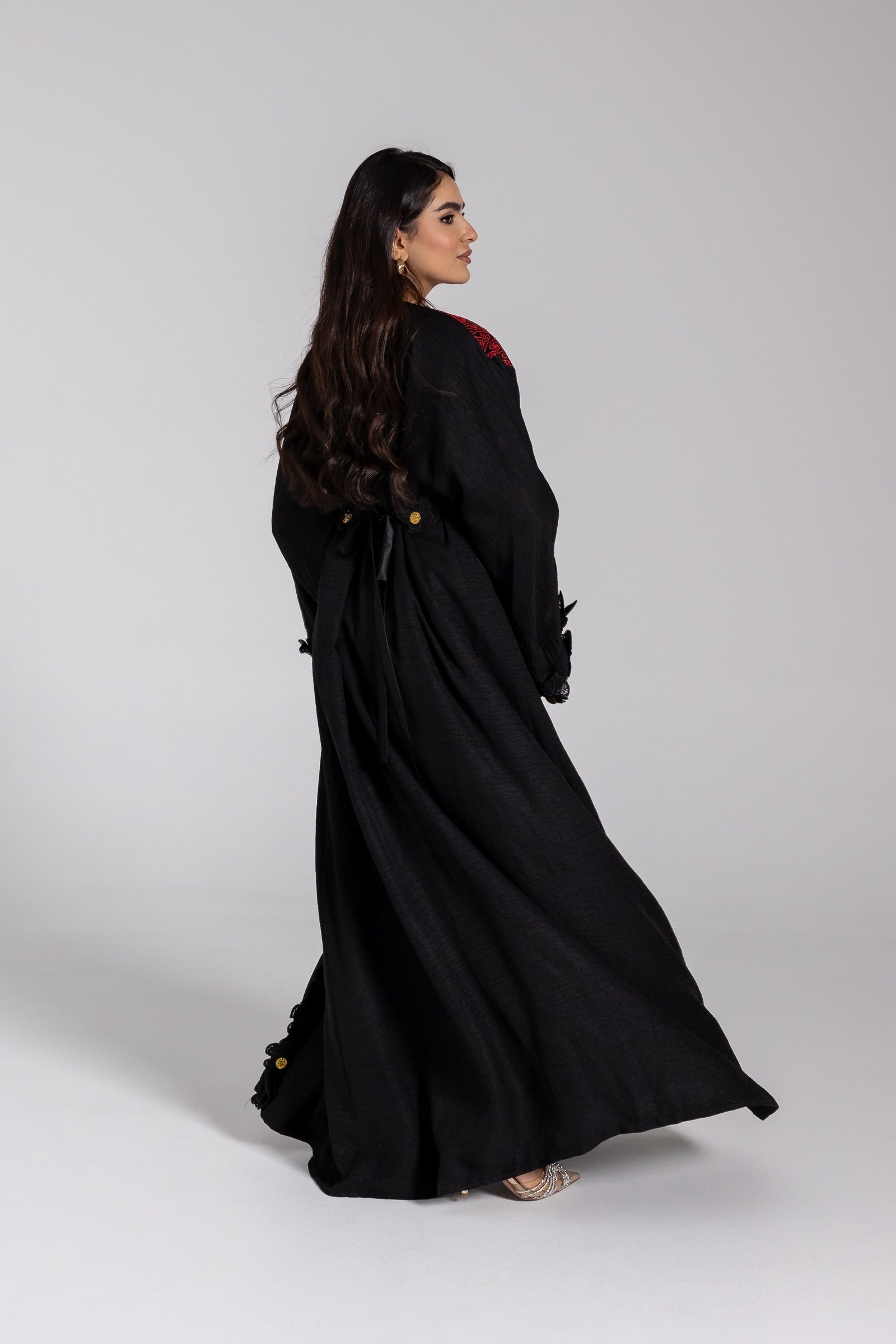 Embroidered Abaya with Butterfly Appliqué