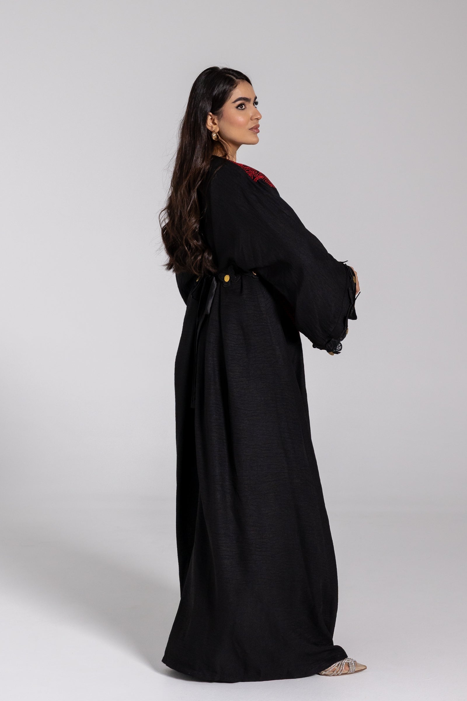 Embroidered Abaya with Butterfly Appliqué