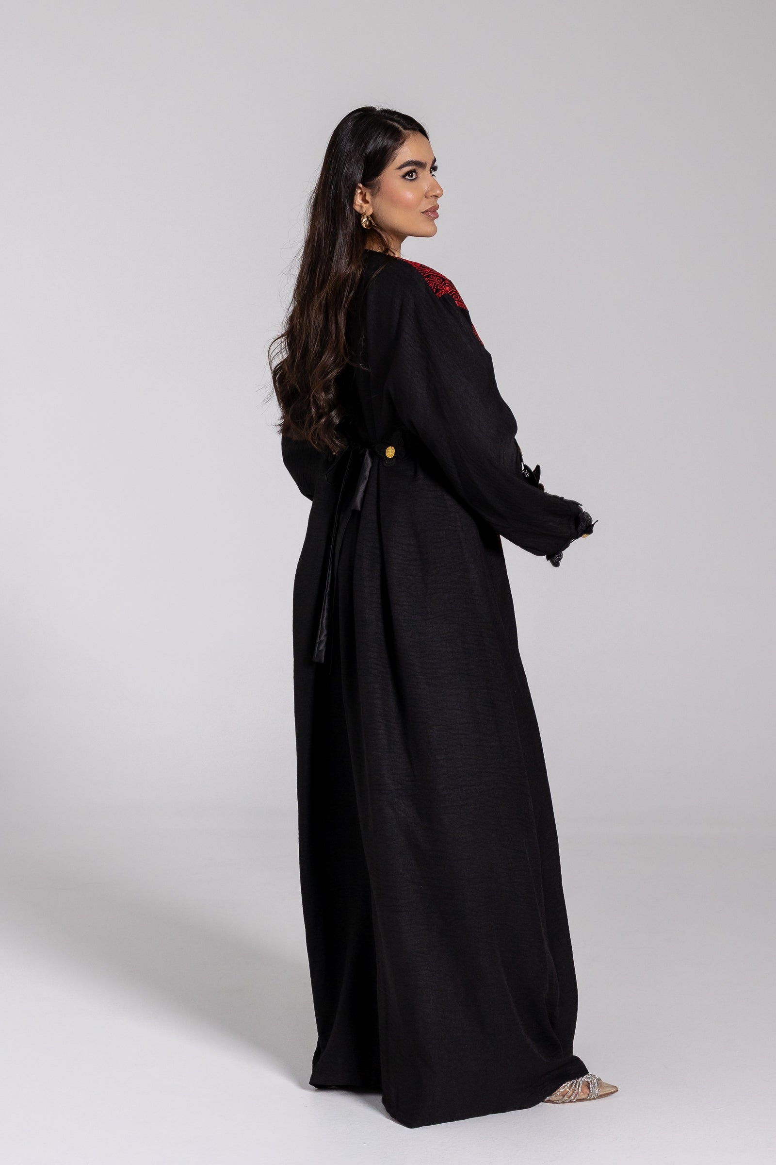 Embroidered Abaya with Butterfly Appliqué