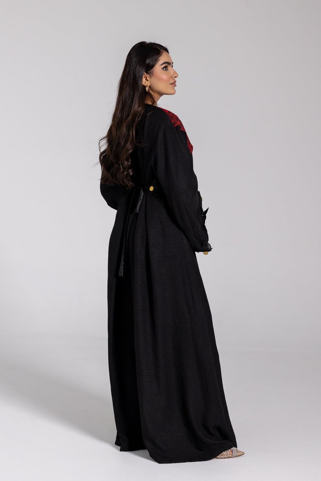 Embroidered Abaya with Butterfly Appliqué