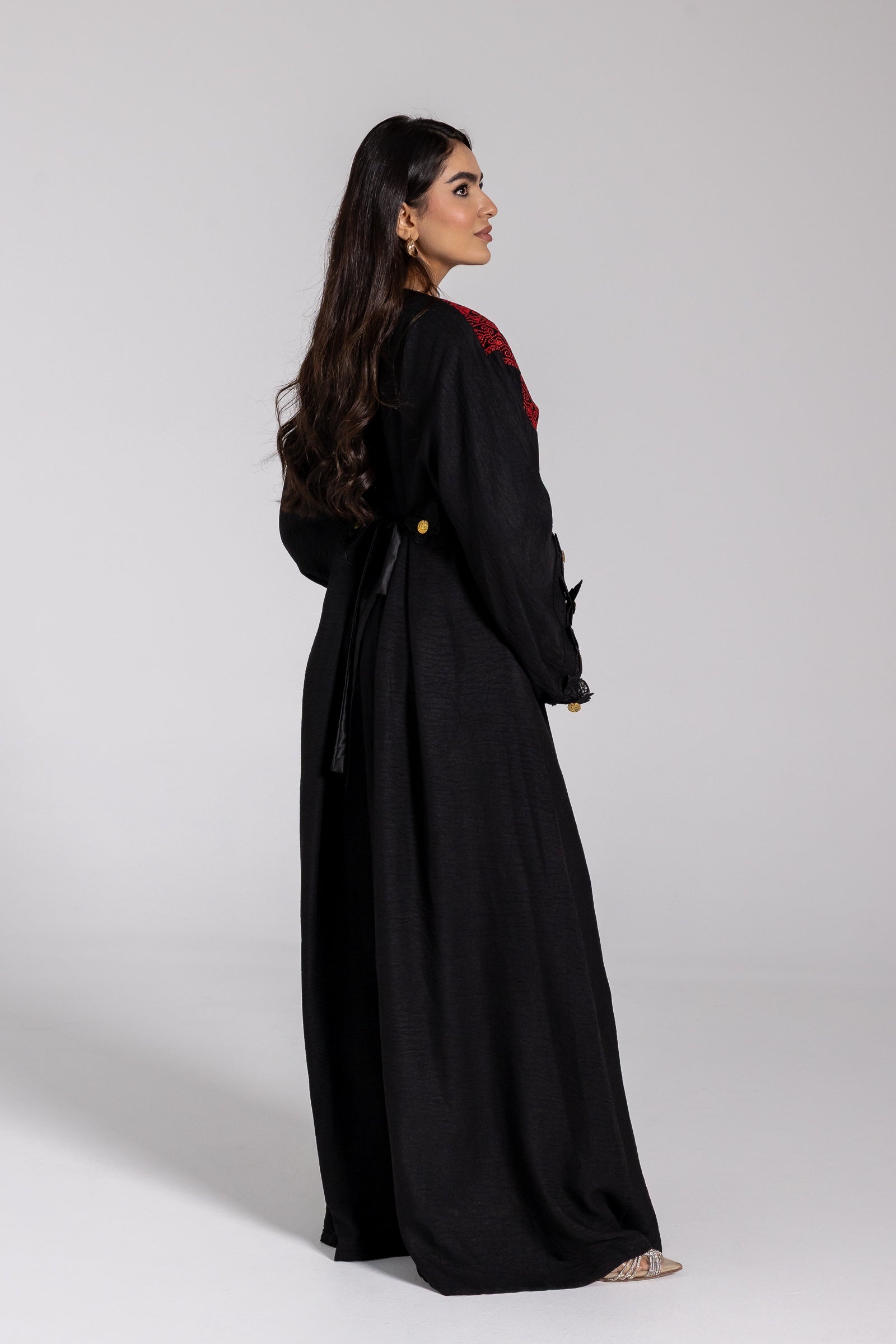 Embroidered Abaya with Butterfly Appliqué