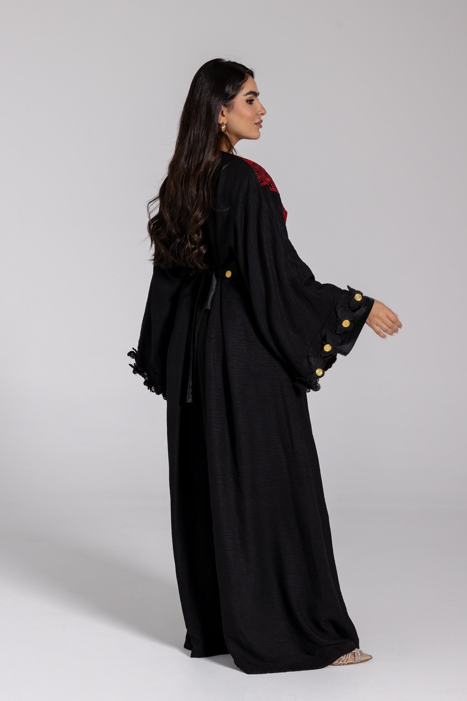 Embroidered Abaya with Butterfly Appliqué