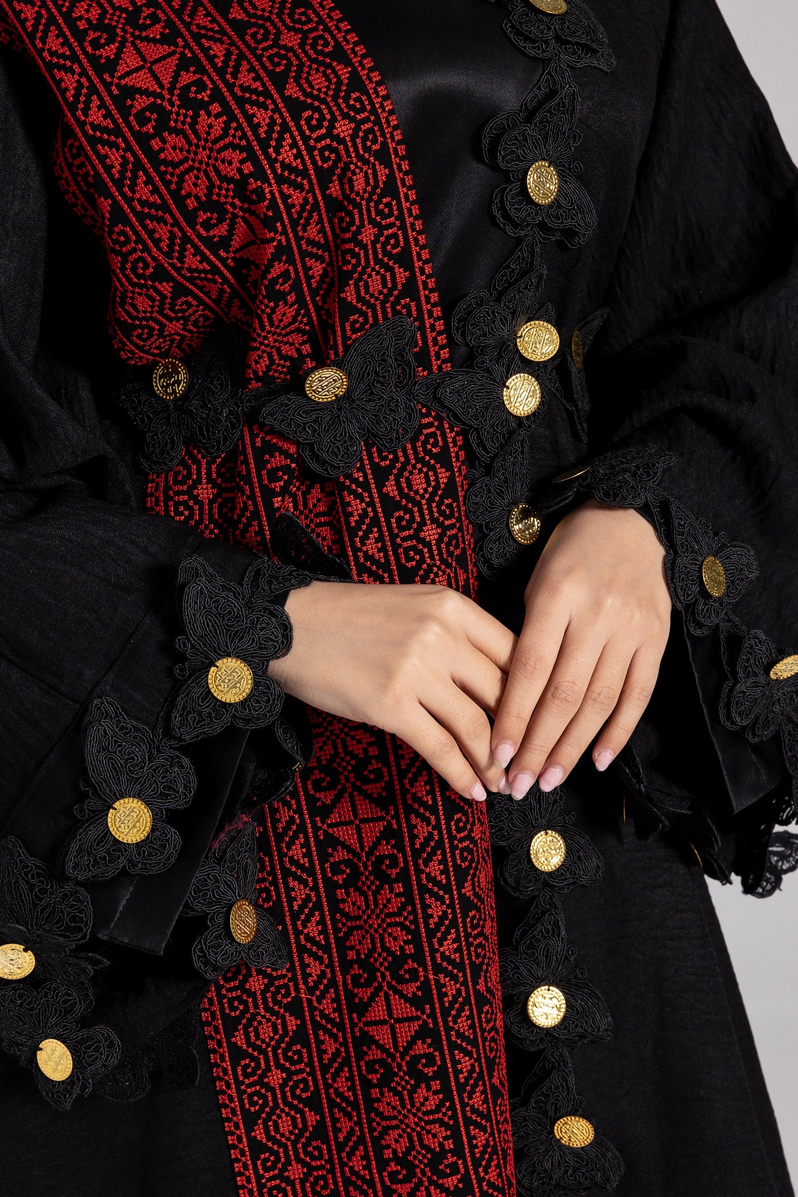 Embroidered Abaya with Butterfly Appliqué