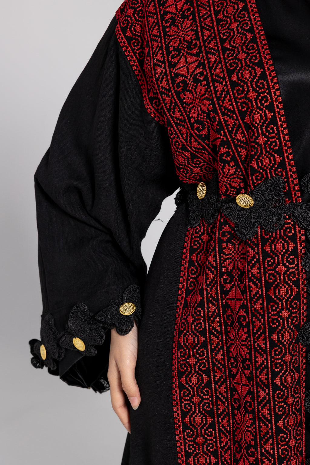 Embroidered Abaya with Butterfly Appliqué