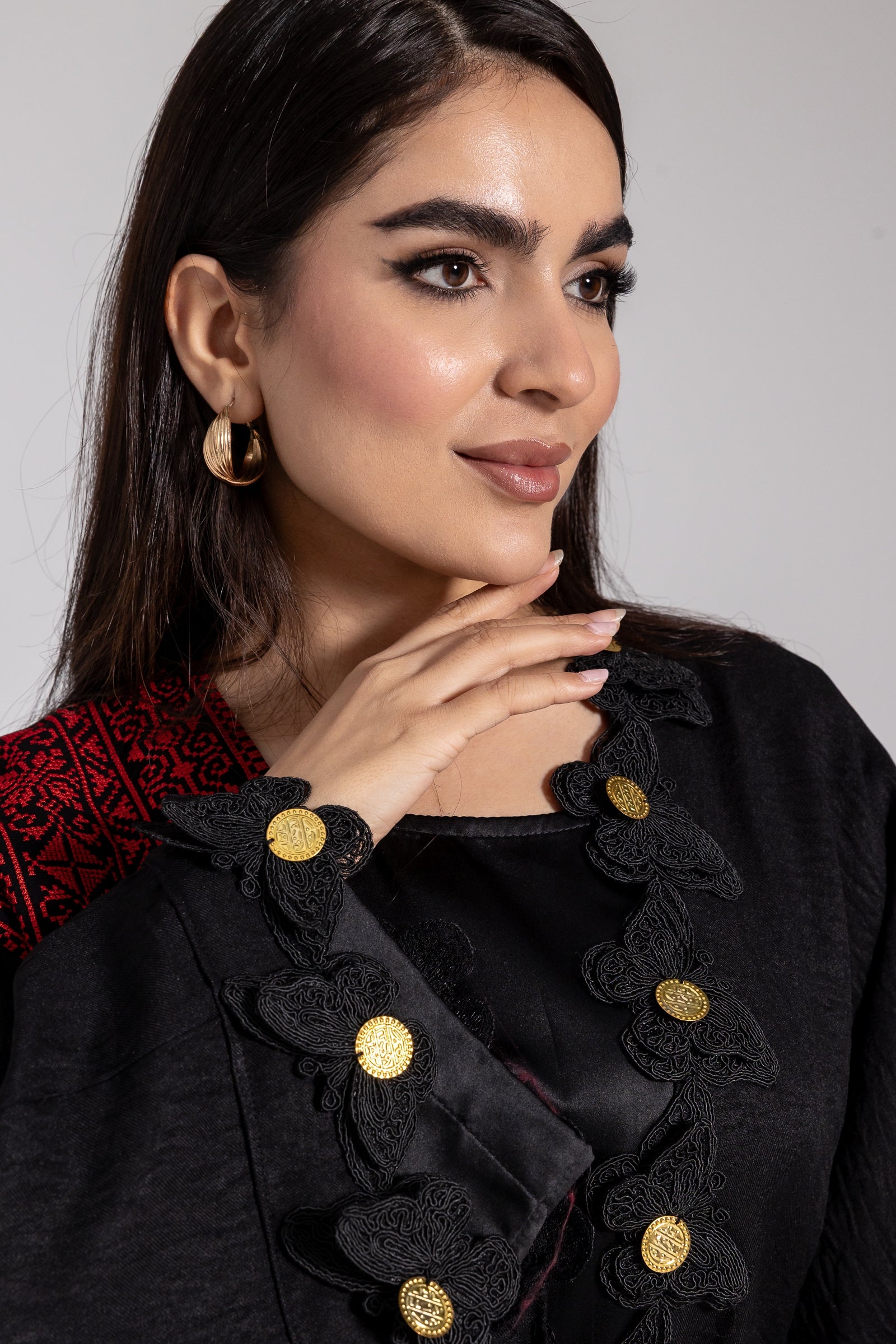Embroidered Abaya with Butterfly Appliqué