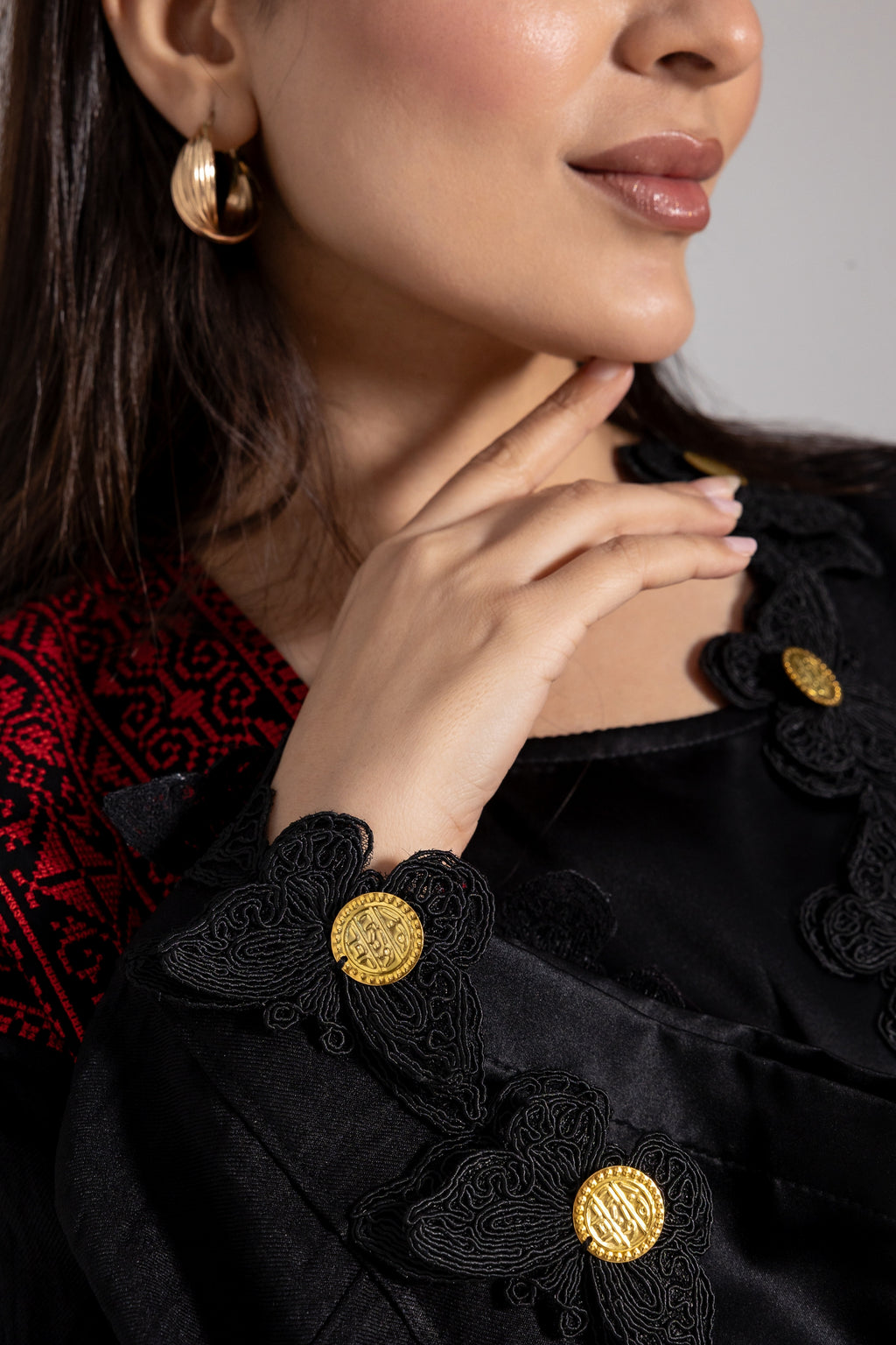 Embroidered Abaya with Butterfly Appliqué