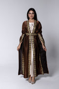 Brown Satin Kaftan With Embroidery