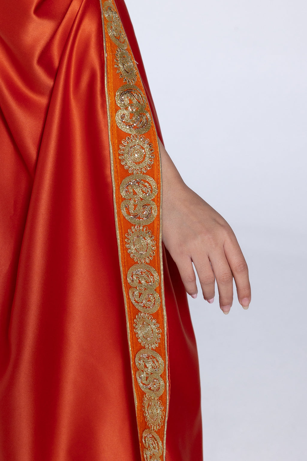 Orange Satin Kaftan With Embroidery